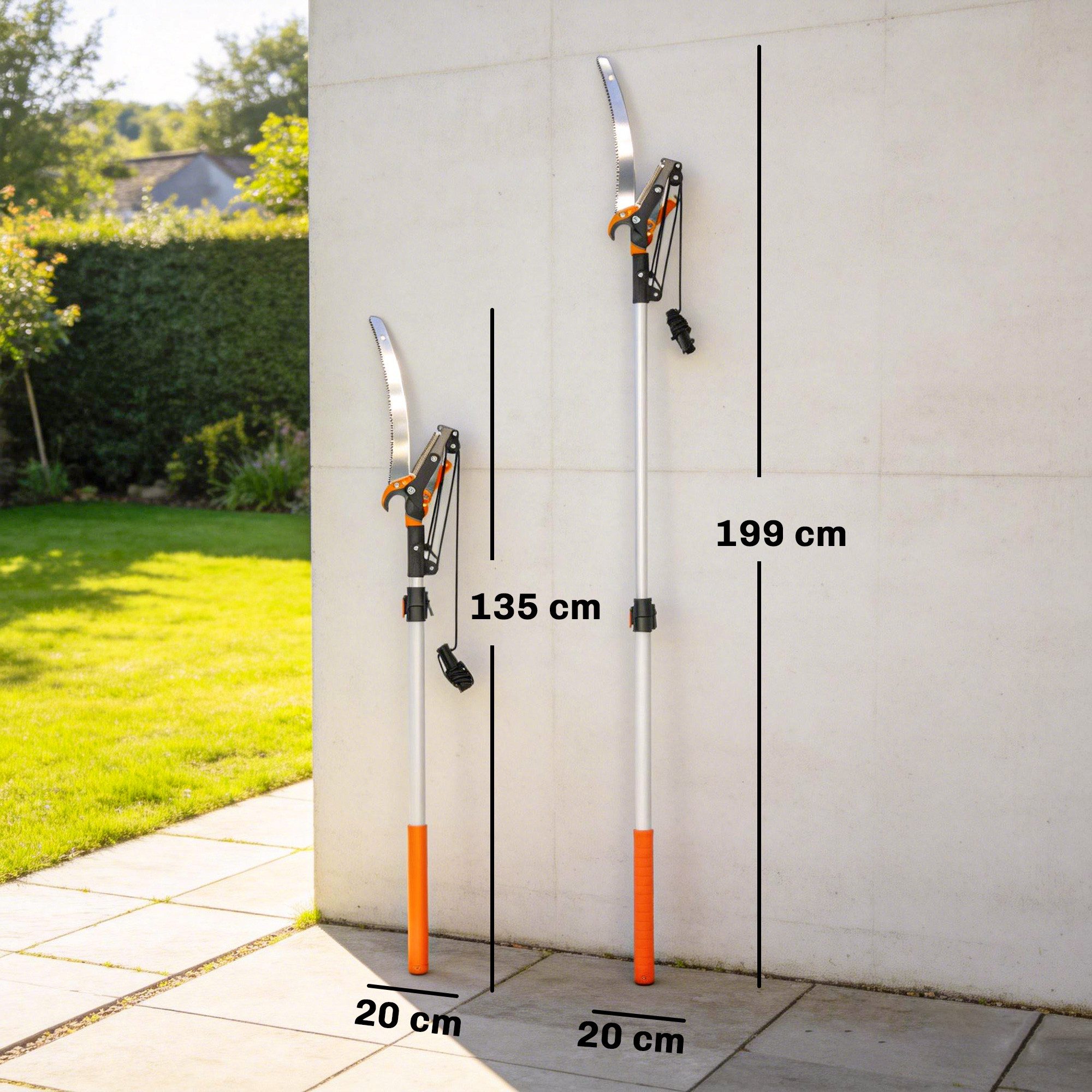 Outsunny Teleskop-Heckenschere 2-in-1 Astsäge mit integrierter Astschere, Baumsäge mit Teleskopstiel, bis 1.99 m Arbeitshöhe, (2-in-1 Astsäge mit integrierter Astschere, 1 St., Teleskop Gartensäge mit Baumschere), für hohe Äste 135,172,199 x 20 x 3,3 cm Orange