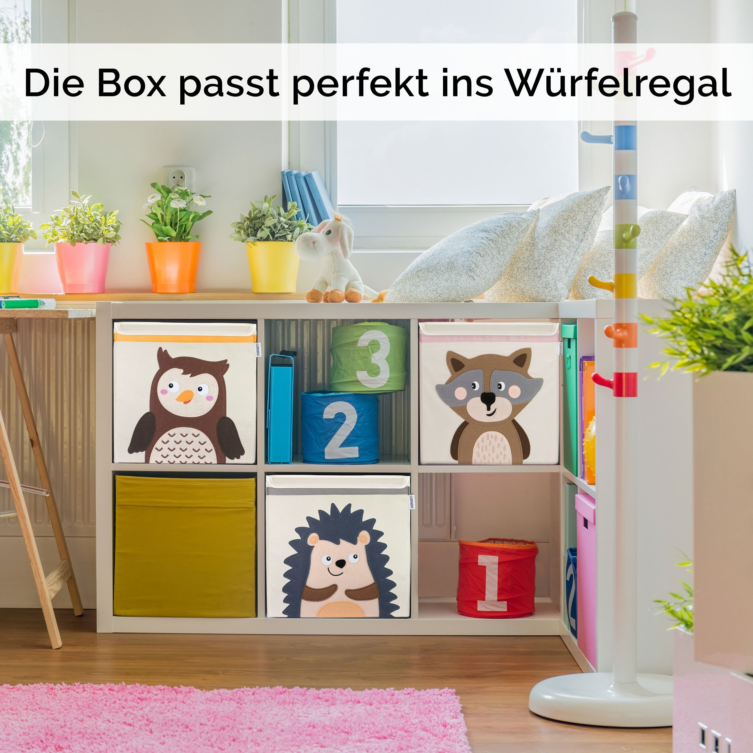 GLÜCKSWOLKE Aufbewahrungsbox Kinder - 15 Motive I Spielzeugkiste mit Deckel für Kinderzimmer (Größe 33x33x33), Boxen zur Aufbewahrung im Kallax Regal I Kiste für Spielzeug