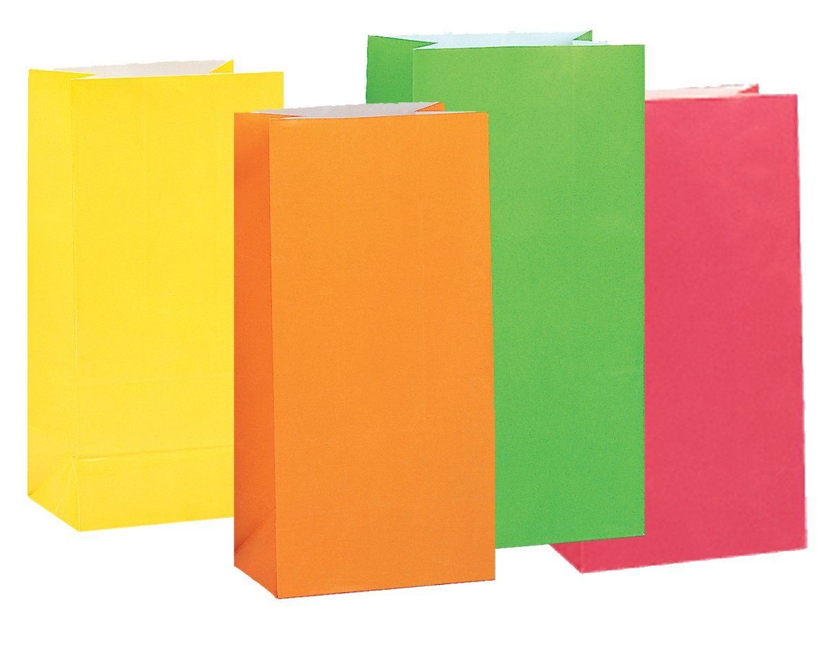 Partystrolche Tragetasche Papiertüte Geschenktüte 12 Stück für kleine Geschenke neon