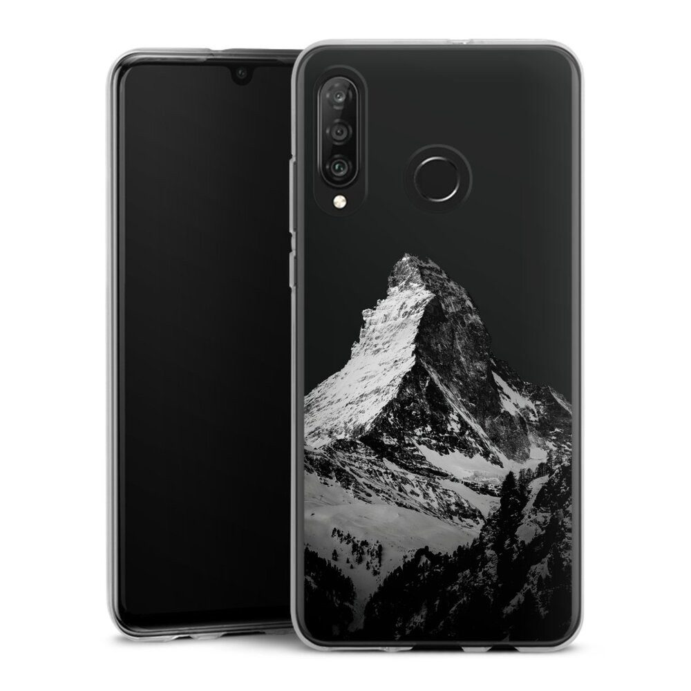 DeinDesign Handyhülle Berg Schnee Alpspitze Snow Capped Mountains Grayscale, Huawei P30 Lite New Edition Silikon Hülle Bumper Case Smartphone Cover