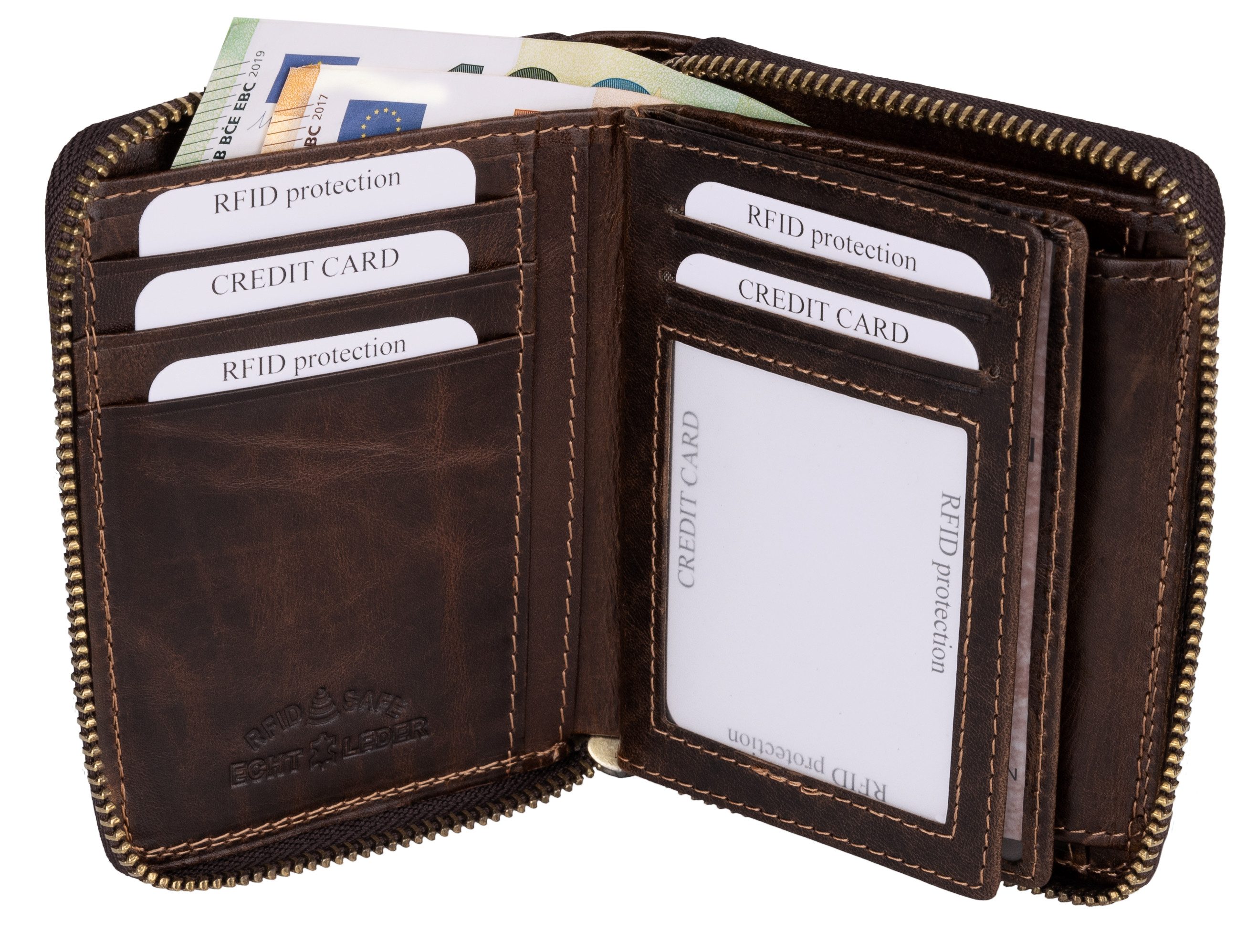 Wild Things Only !!! Geldbörse RFID Leder Portmonne Geldbörse Herren mit Reißverschluss Hochformat, RFID Schutz