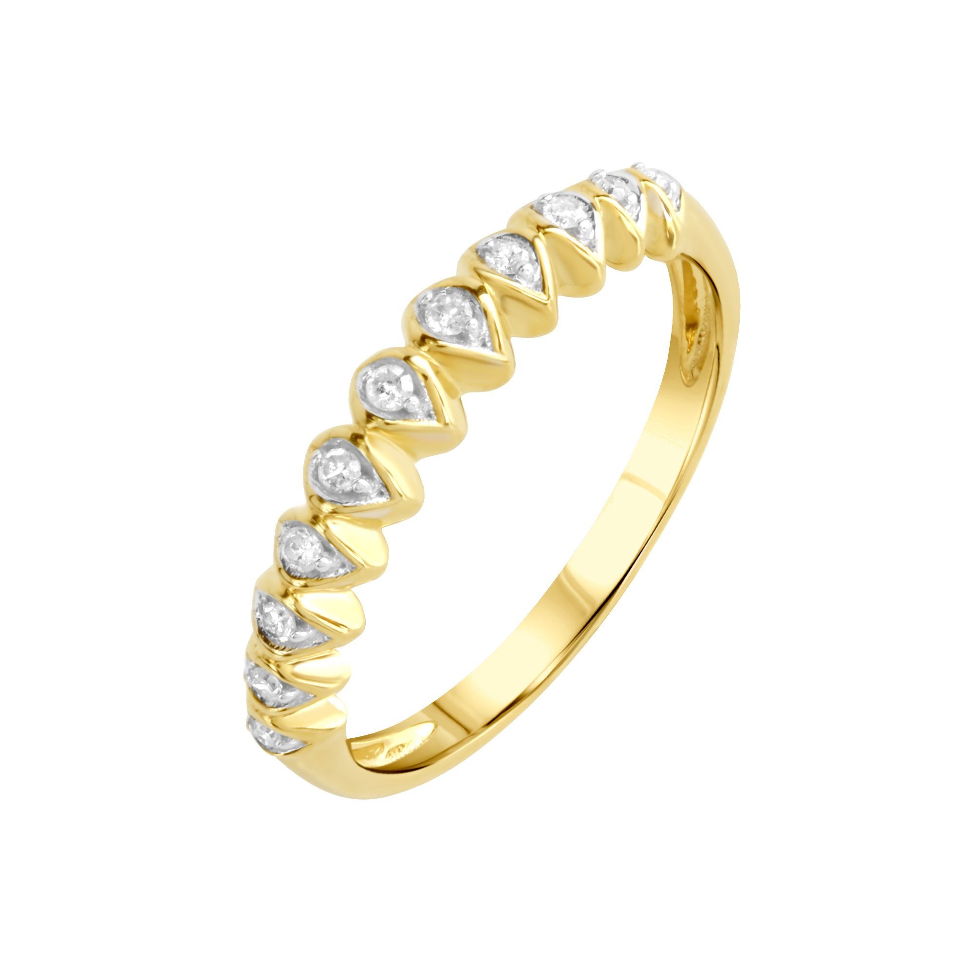 0,1ct. Diamonds gelb Fingerring K. by Ellen 375 Diamant zweifarbig Gold