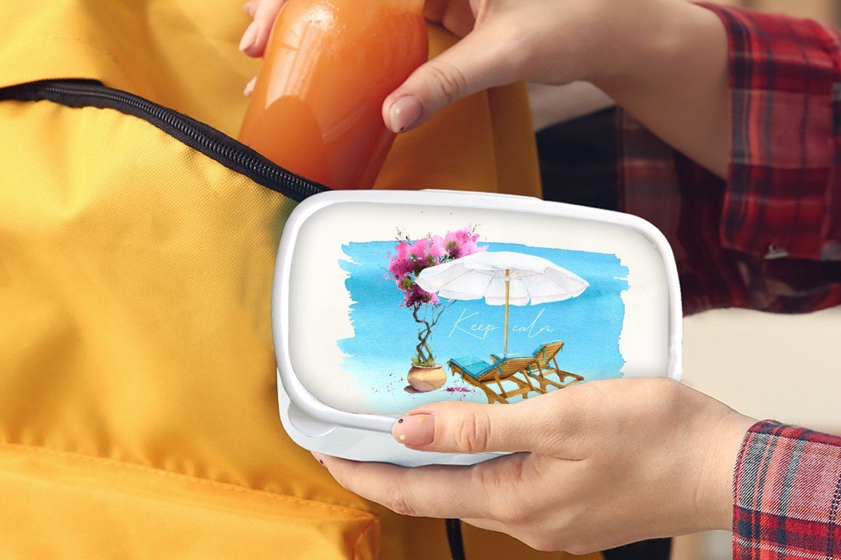 Erwachsene, Kunststoff, Mädchen - Strandkorb für Sonnenschirm Jungs MuchoWow Kinder (2-tlg), Blumen - - Lunchbox und und weiß Brotbox Brotdose, für Aquarell,