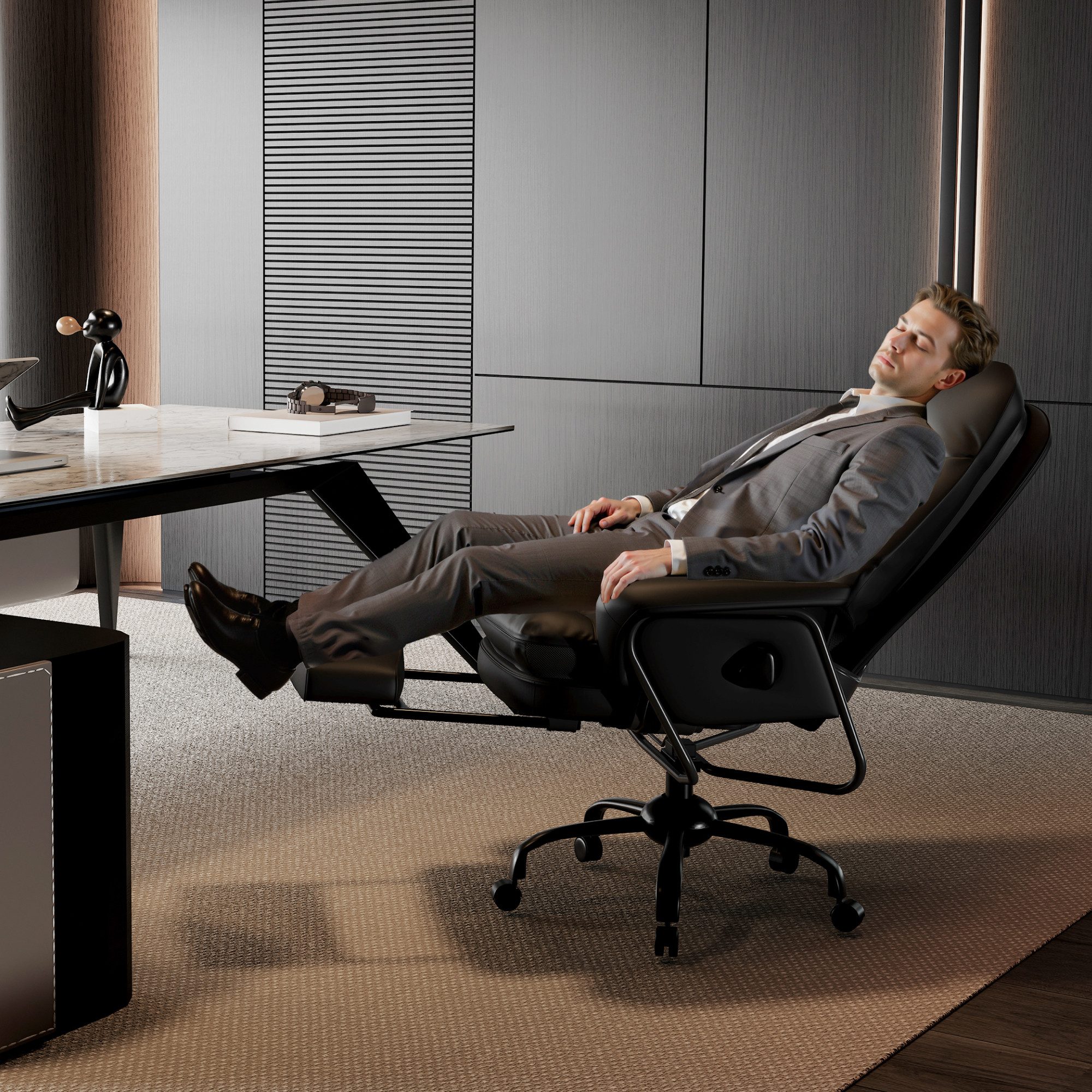 FLEXISPOT Drehstuhl 3-in-1 Ergonomischer Relax- & Bürostuhl mit 160° Liegefunktion (Ausziehbarer Fußstütze, Dickem PU-Komfortpolster und Höhenverstellung), Ideal zum Arbeiten, Entspannen & Mittagsschlaf Beige