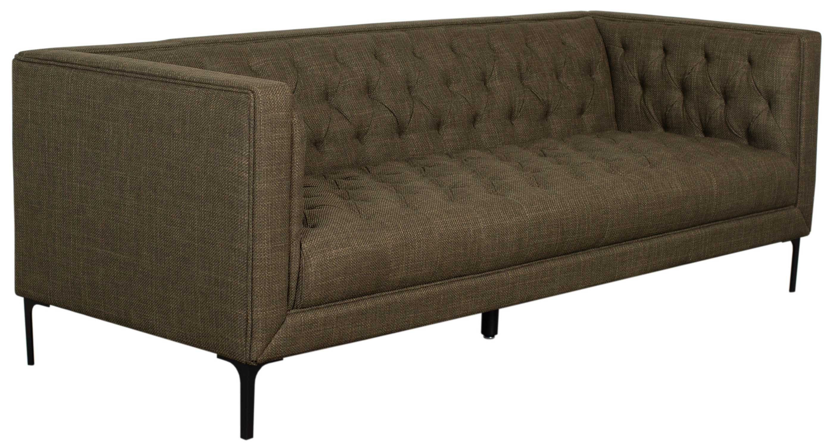 MR.DEKO Loungesofa Troia – Dreisitzer, 205x74x85 cm, Chesterfield Steppung, grün, 3-Sitzer Sofa, montiert geliefert, mit Metallfüßen 1 Teile, Standfüße aus Metall schwarz