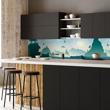 wandmotiv24 Küchenrückwand chinesische Landschaft Natur, (1-tlg), Premium Hartschaum Nischenrückwand in versch. Größen