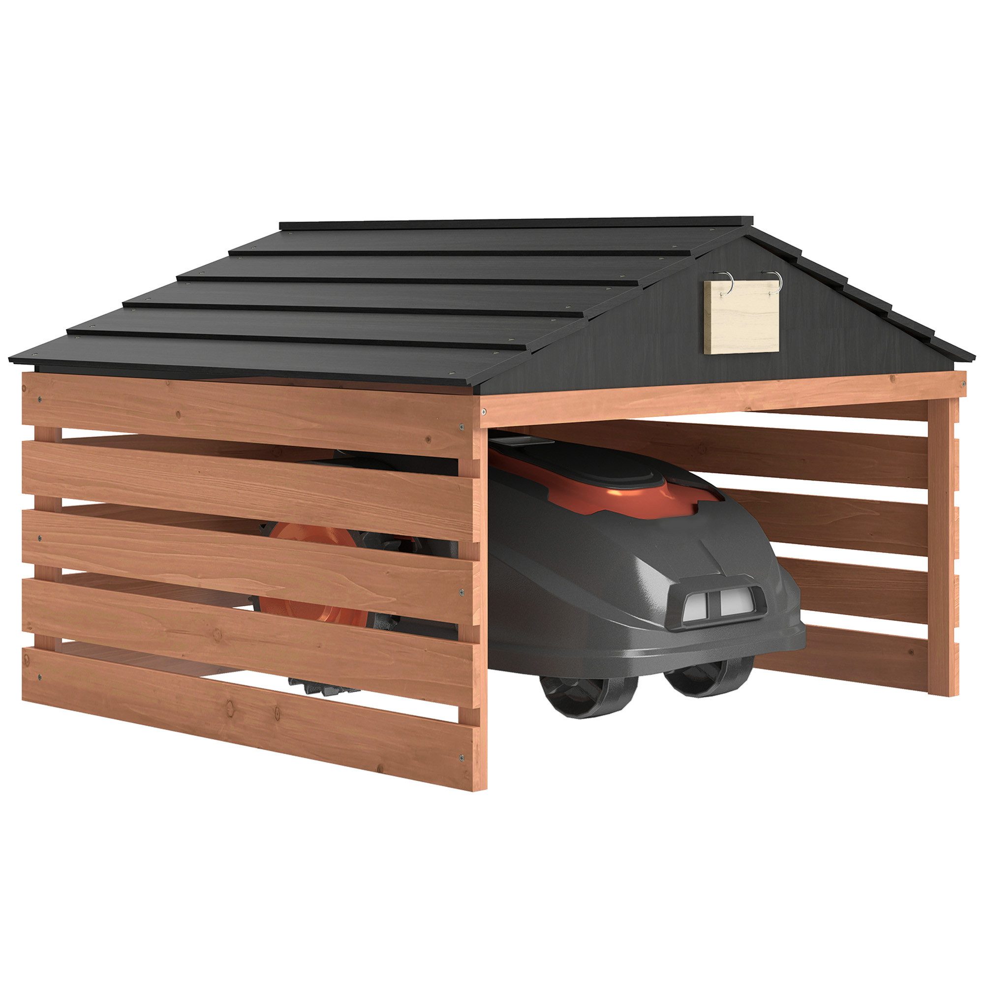 Outsunny Mähroboter-Garage aus Holz mit Satteldach, BxTxH: 79x74x54 cm, für Mähroboter, (wetterfest Garage, 1-St., Überdachung), für Rasenmäher Unterstand Rasenroboter Carport, Rotbraun