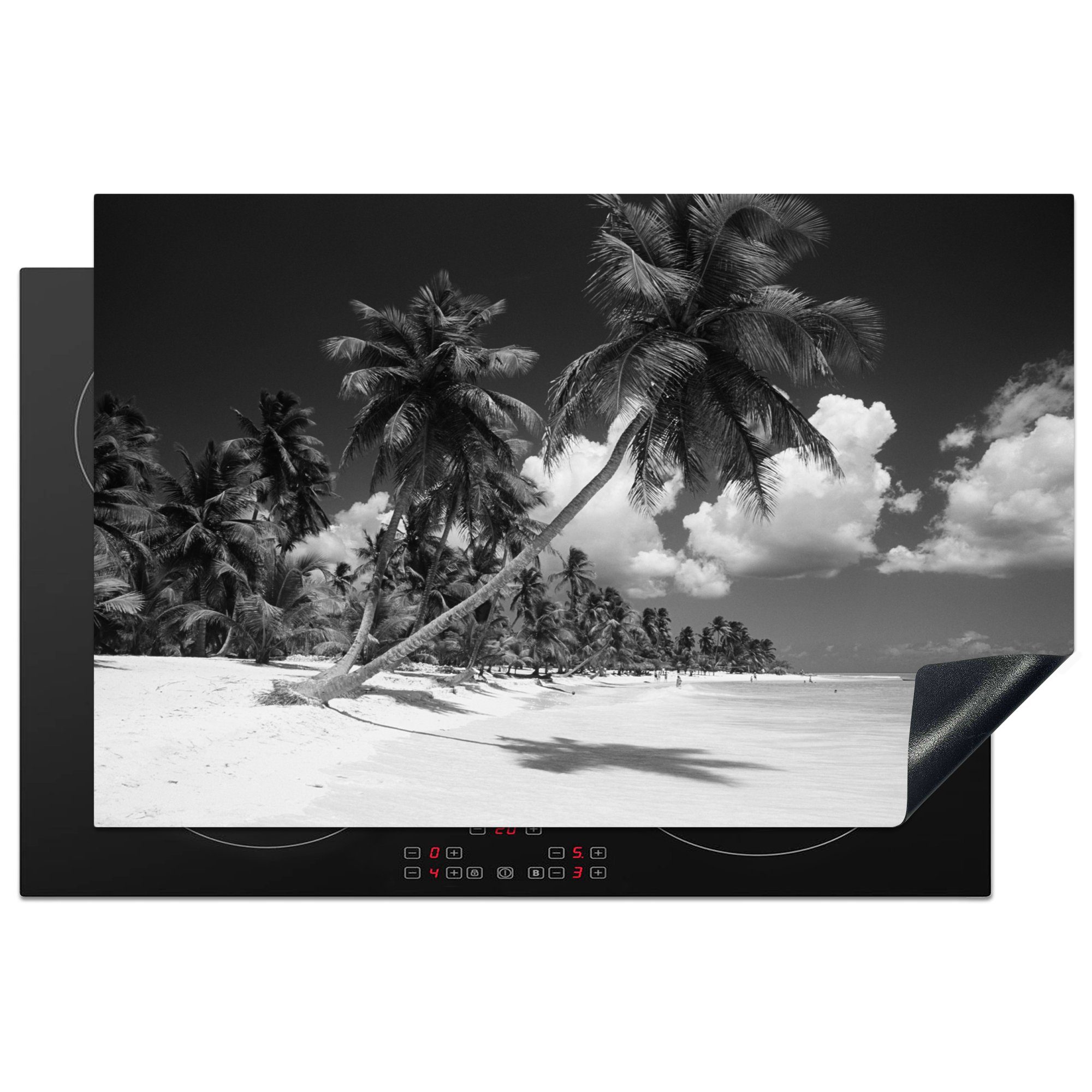 MuchoWow Herdblende-/Abdeckplatte Detail des Strandes der Dominikanischen Republik in schwarz-weiß, Vinyl, (1 tlg), 81x52 cm, Induktionskochfeld Schutz für die küche, Ceranfeldabdeckung