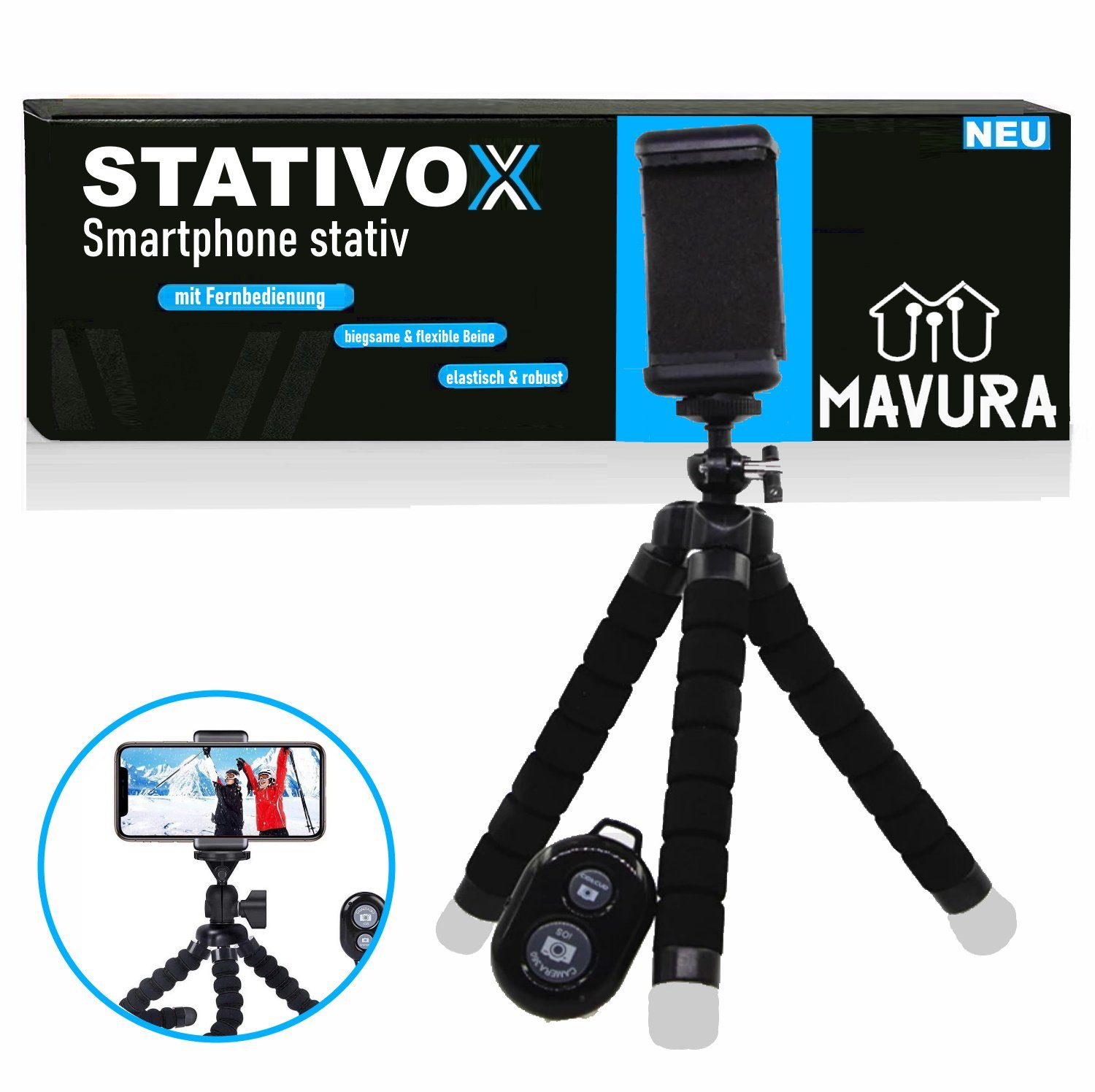 STATIVOX Universal Smartphone Stativ flexibel Kamera Dreibein Dreibeinstativ