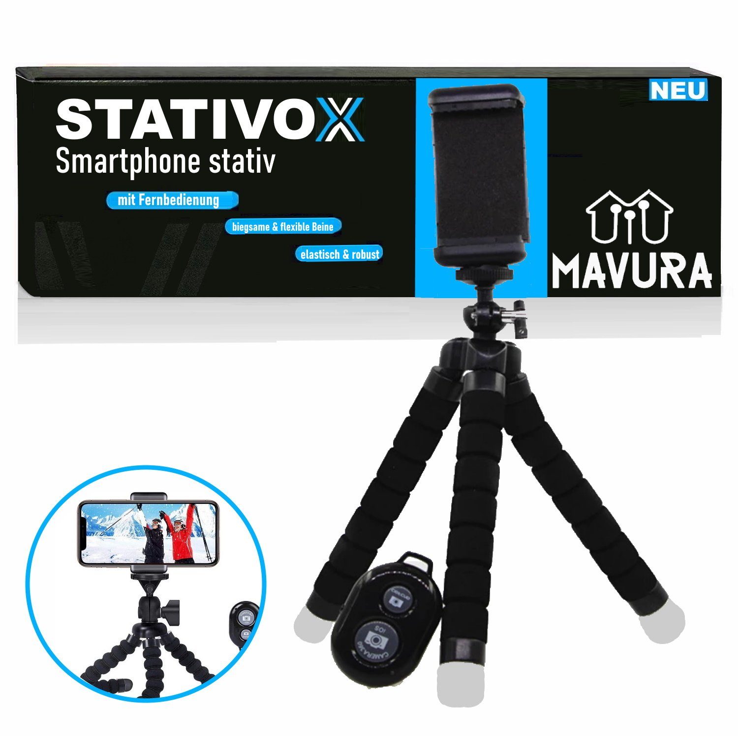 (Handy MAVURA Kamera Smartphone Stativ flexibel Dreibein Stativ) STATIVOX Universal Dreibeinstativ