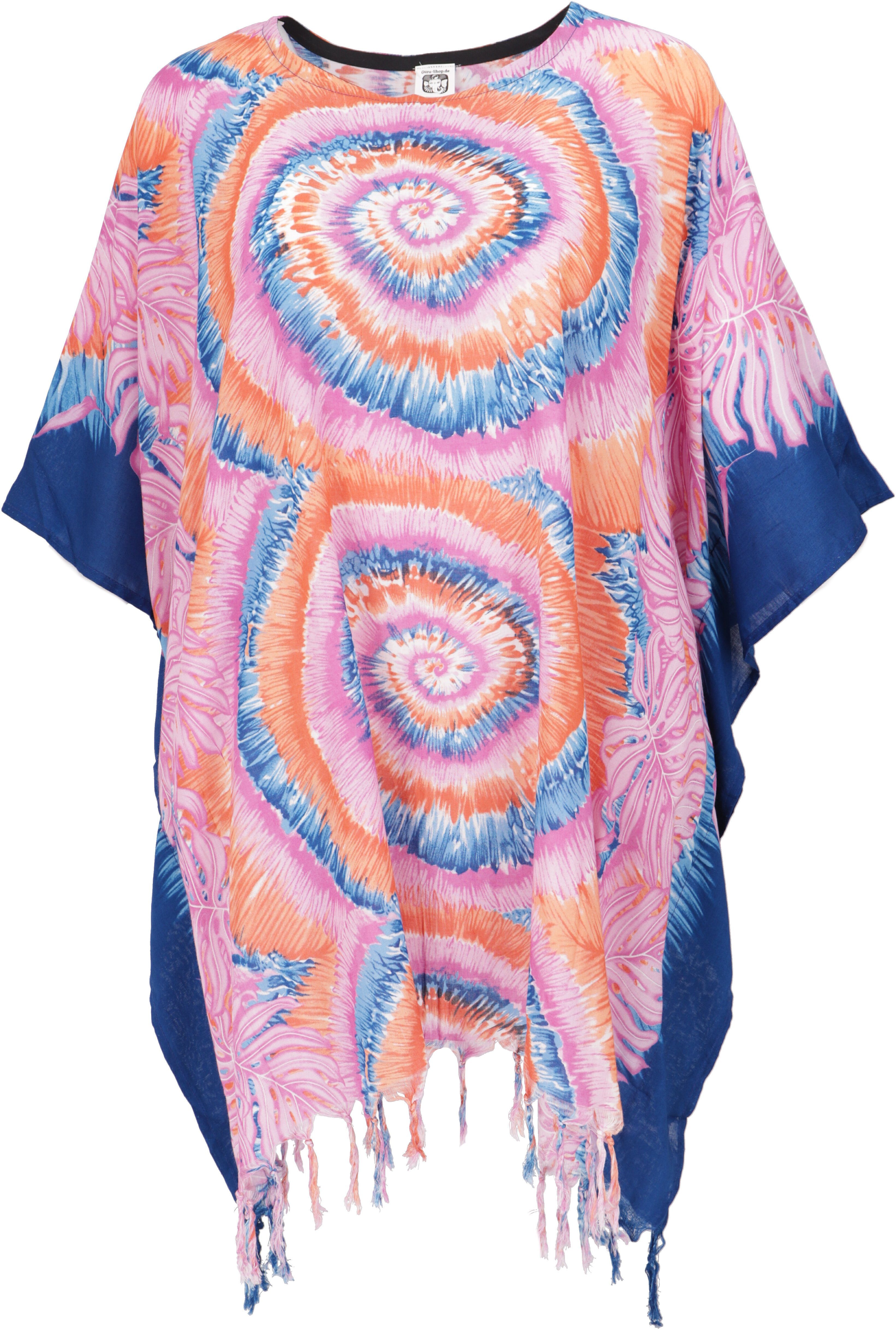 Guru-Shop Longbluse Poncho, alternative Bekleidung Kaftan, Damen.. pink/blau Minikleid, Tunika