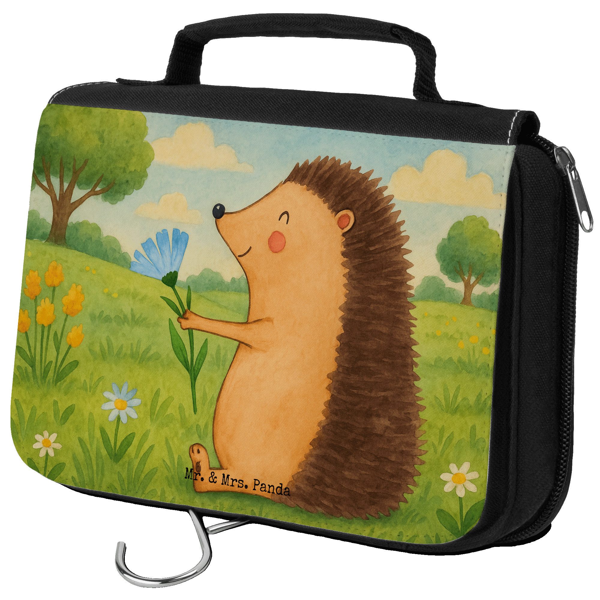 Kulturbeutel Igel Blumen Design, Kulturbeutel, Weiß, Gute Besserung, Schminktasche