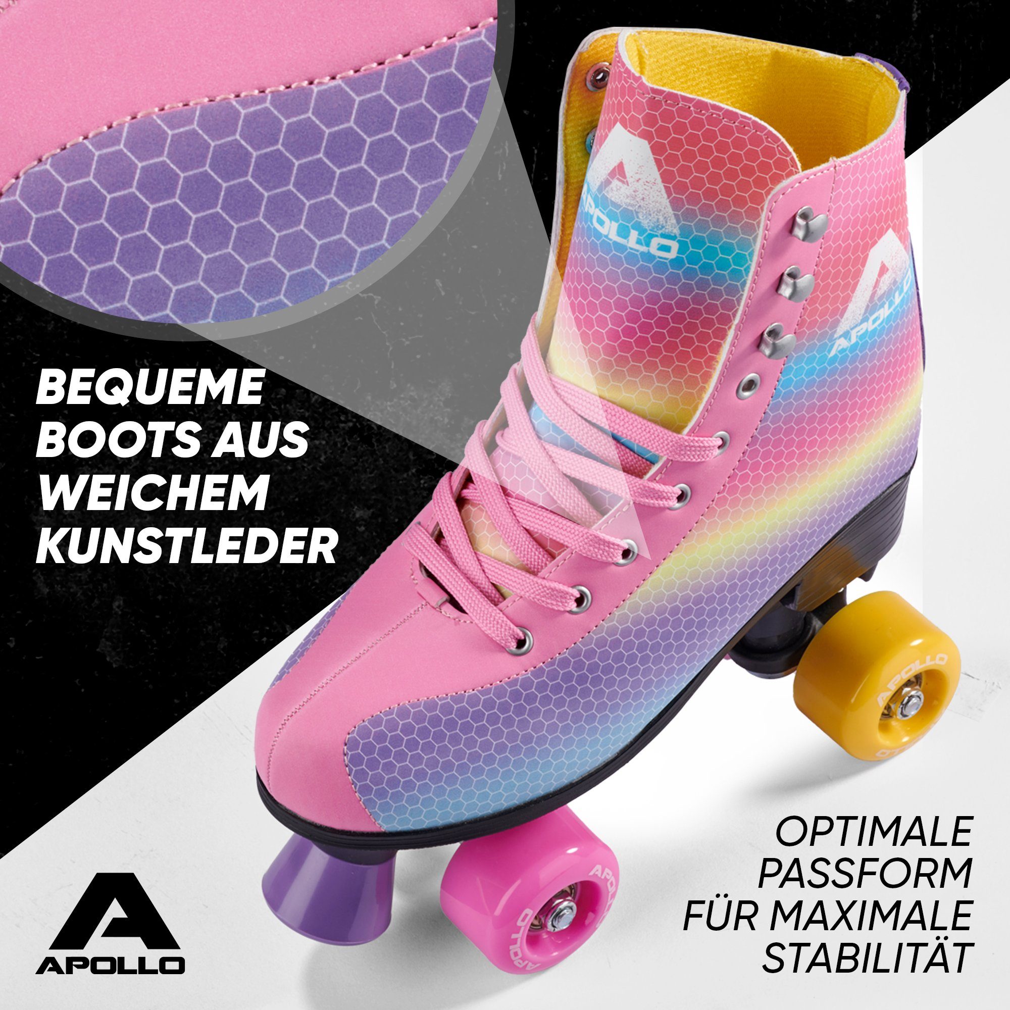 Apollo Rollschuhe Retro Discoroller, verstellbare Disco Roller Skates, größenverstellbar Rollerskates, Retro Design