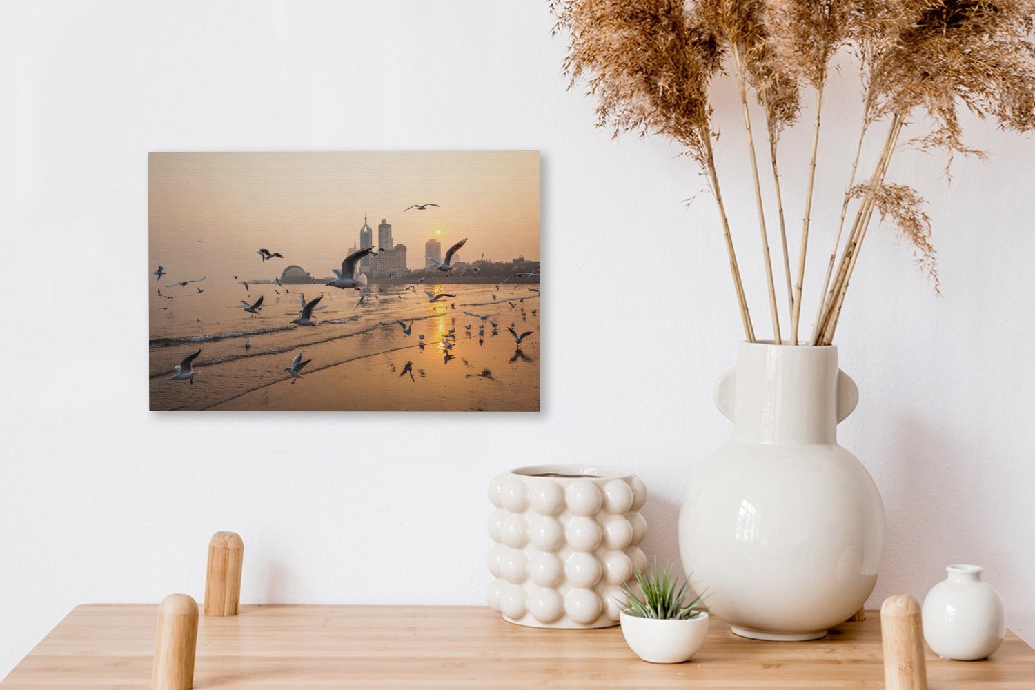 in China, Leinwandbild Wandbild cm Leinwandbilder, Strand Aufhängefertig, Qingdao (1 OneMillionCanvasses® von am St), Möwen 30x20 Wanddeko,