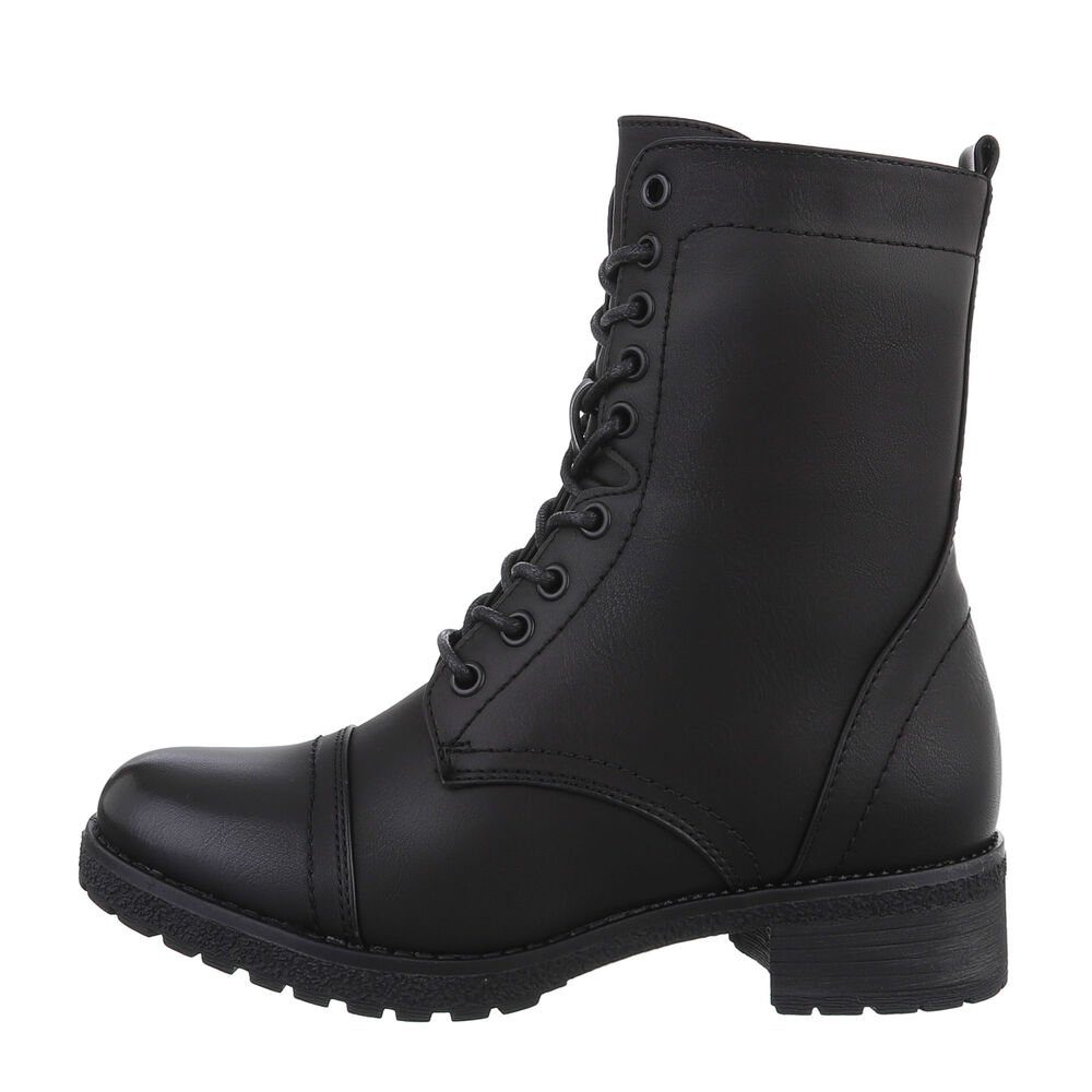 Ital-Design Damen Schnürschuhe Freizeit Stiefelette Blockabsatz Schnürstiefeletten in Schwarz