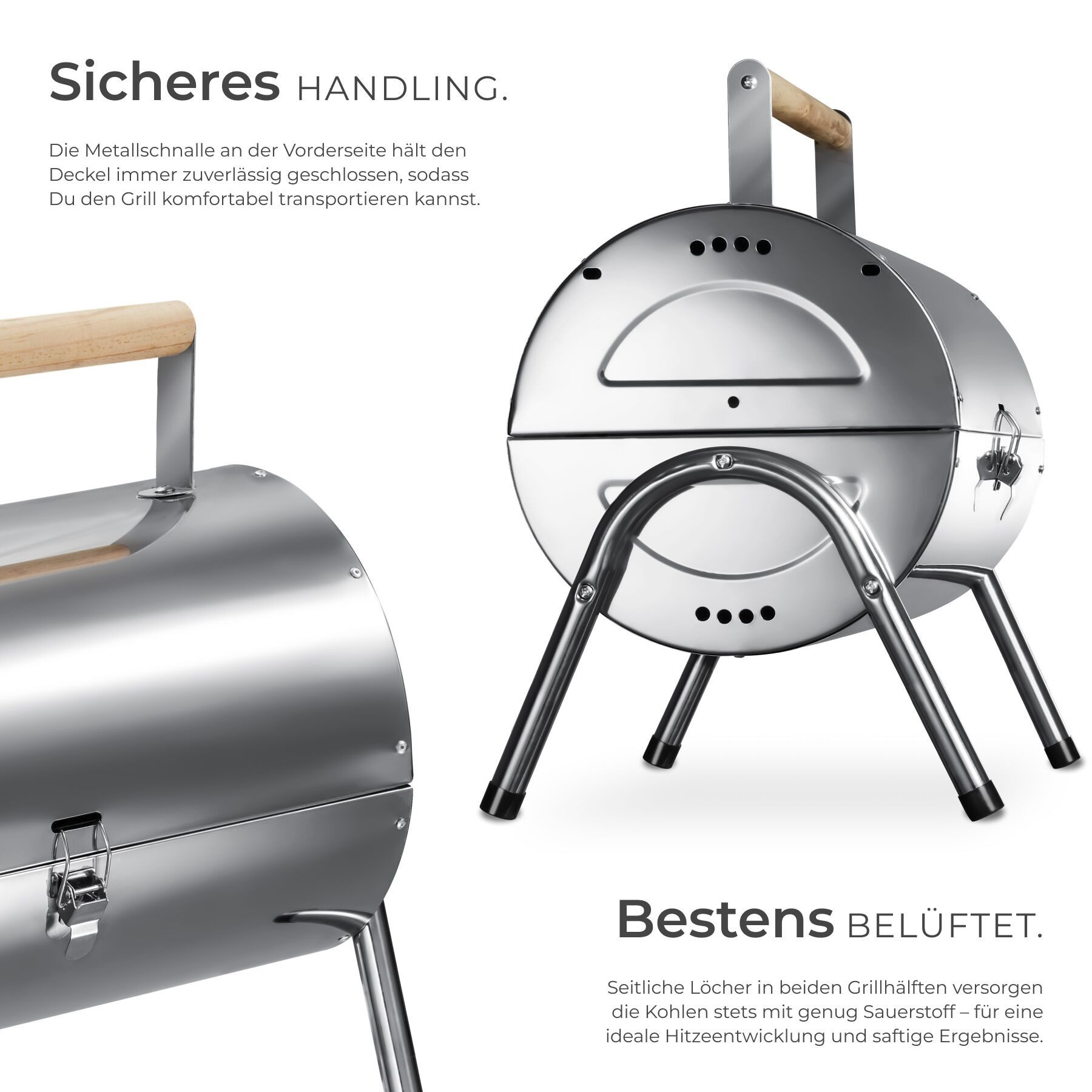 tectake Holzkohlegrill Wetterfester Grill aus Edelstahl mit Doppel-Grillfläche, Kohlewannen, Outdoorgrill, in Schwarz, Inkl. 2 Grillrostheber, schnelle Montage, geringes Gewicht