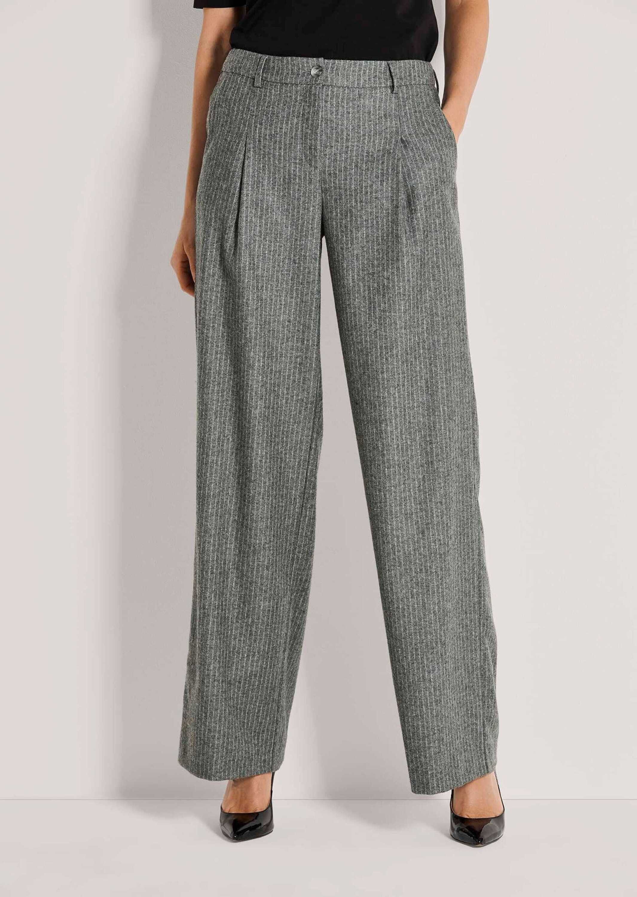 MADELEINE Bundfaltenhose Flanellhose mit weitem Bein Businesshose aus weichem Flanell mit breitem Formbund