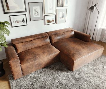 DELIFE Ecksofa Brom, Lederimitat Braun 270x150 cm Recamiere rechts