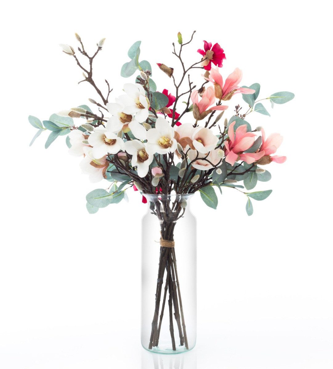Kunstblumenstrauß Künstlicher Magnolienstrauß MERISA, weiß-rosa, 70cm, Ø40cm - OHNE VASE, artplants, Höhe 60.0 cm