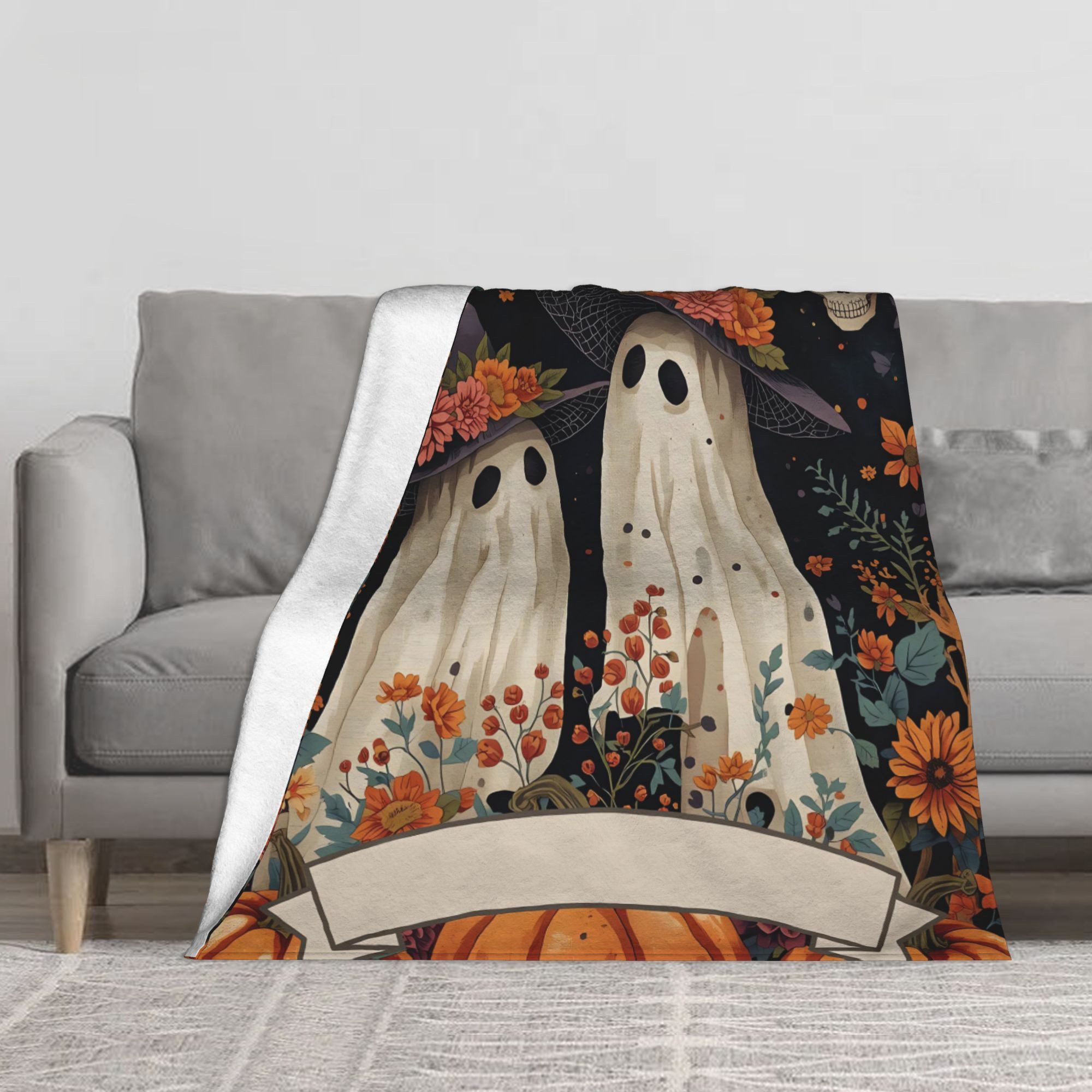 Wolldecke Flanell Kuscheldecke Halloween Geist– superweich mit Motiv, LAPAPRO, 30x40, 40x60, 50x60, 60x80 in.