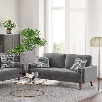 Vesgantti Sofa 2 Sitzer Sofa, Samt Couch mit 2 Wurfkissen 148x78x85cm für Wohnzimmer