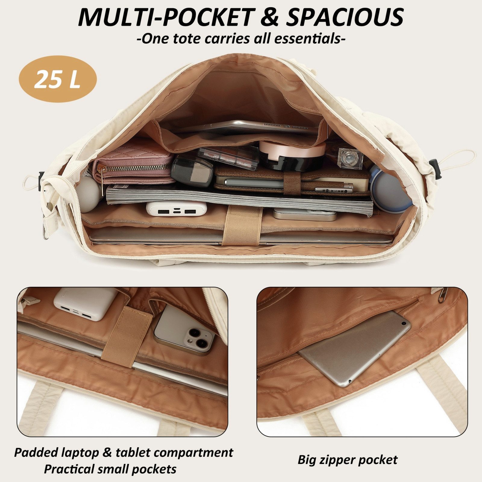 TAN.TOMI Umhängetasche Handtasche gesteppte Tragetasche Messenger Laptop Tasche, Mit Laptopfach und Reißverschluss für Schule Arbeit Reisen – Bild 5 von 5