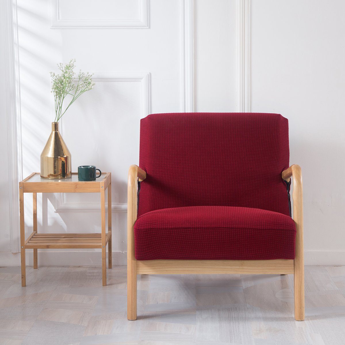 Stuhlbezug, Sesselbezug Stuhlhusse Weinrot Qelus, Stretch Reißverschluss Wohnkultur