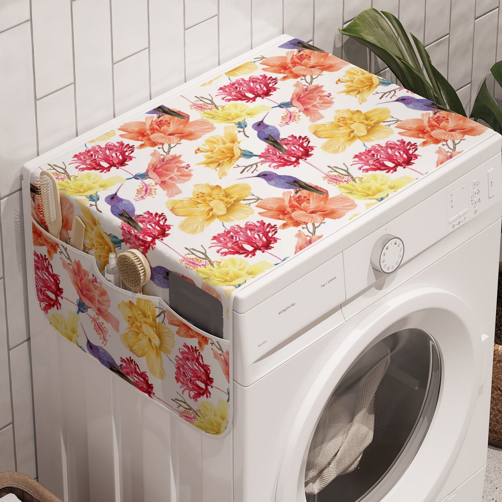 Abakuhaus Badorganizer Anti-Rutsch-Stoffabdeckung für Waschmaschine und Trockner, Jahrgang Bloom Art und Kolibri
