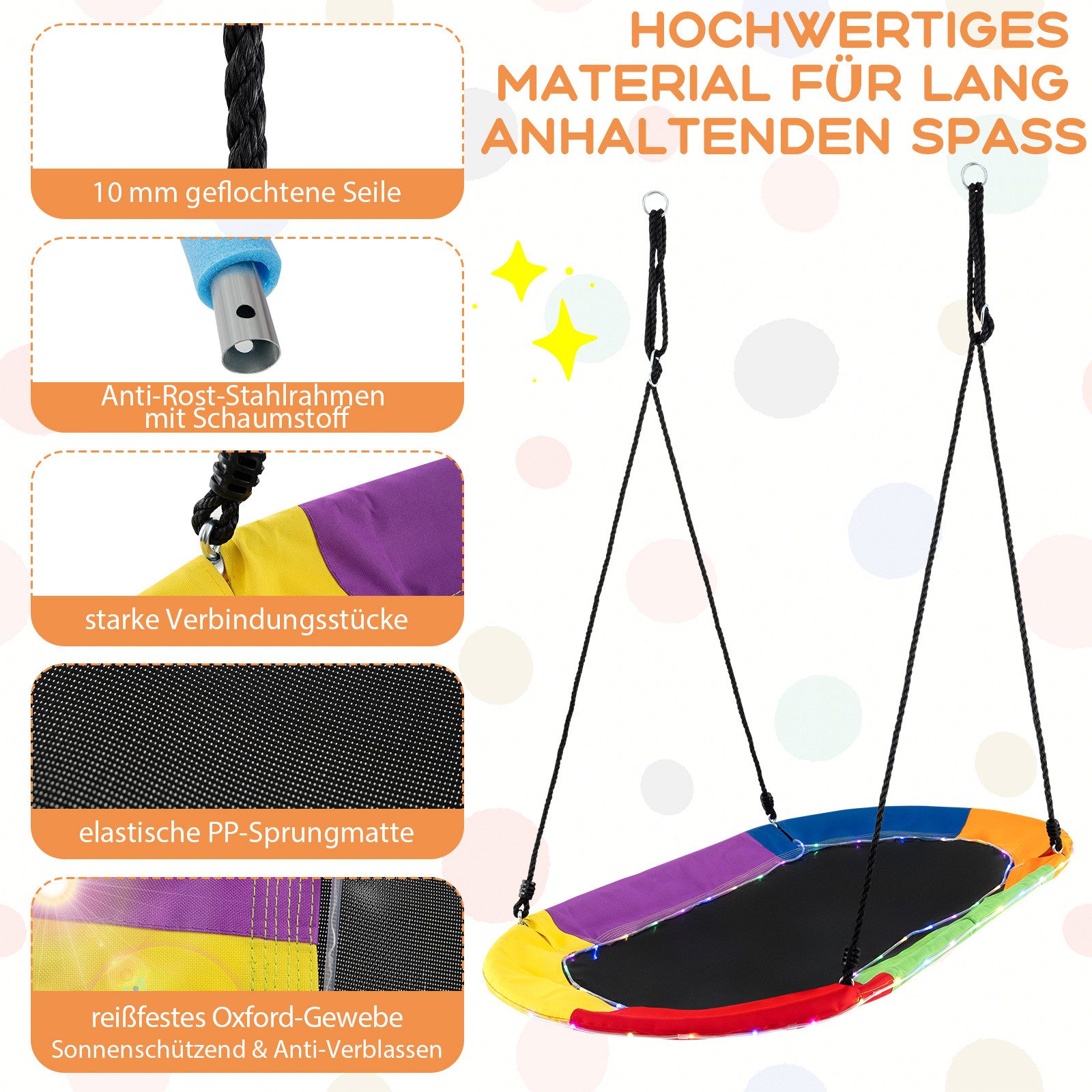 KOMFOTTEU Nestschaukel, Hängeschaukel Kinderschaukel mit LED-Lichtern bis 150 kg Belastbar