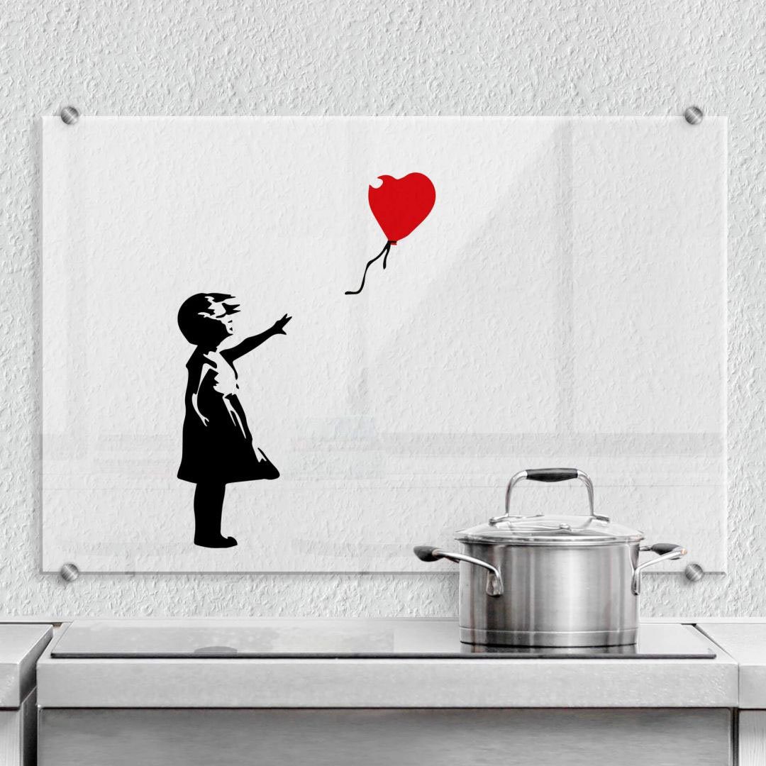 Wall-Art Küchenrückwand Banksy Kunst (1-tlg) Roter Luftballon