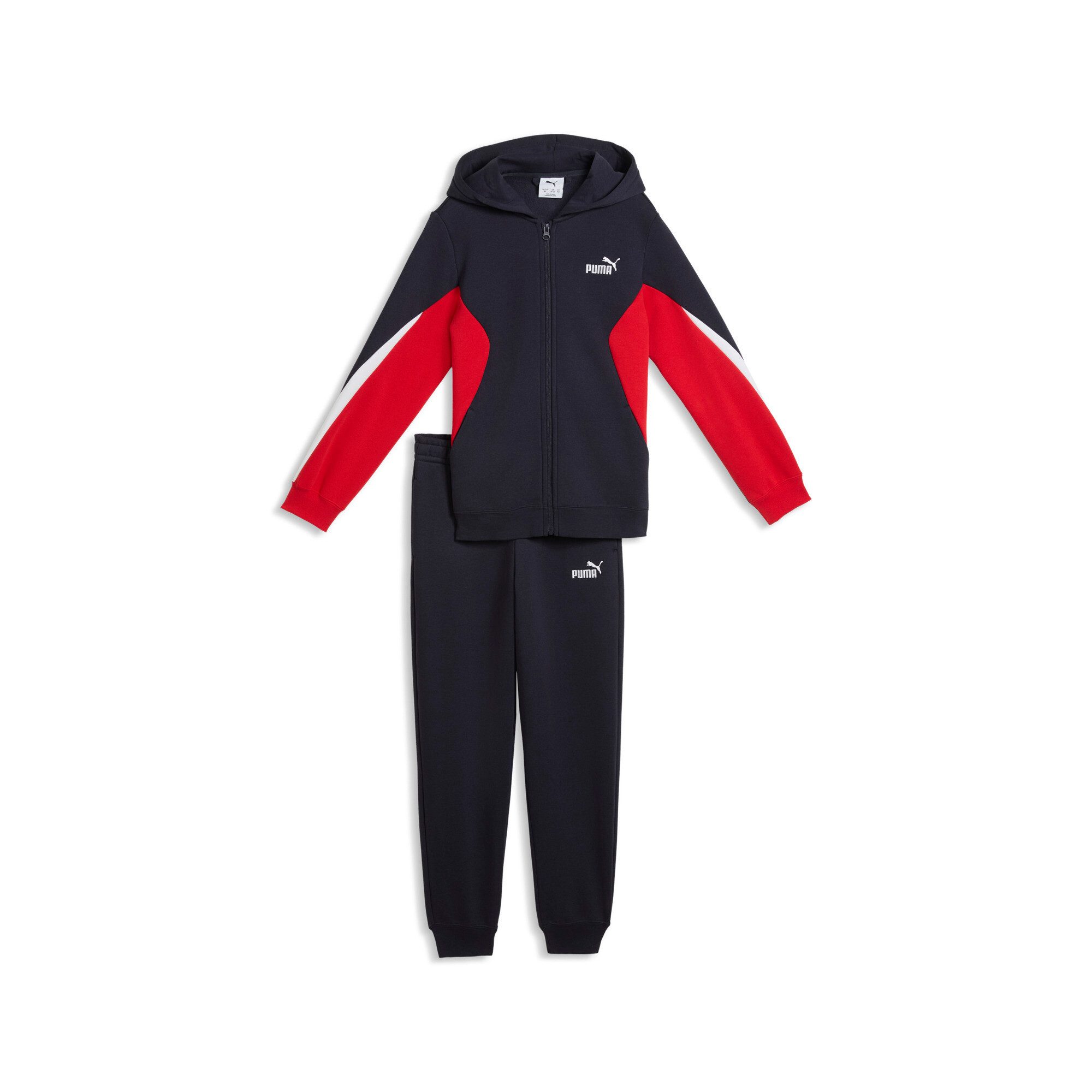 PUMA Trainingsanzug ESS BLOCK FULL-ZIP SWEAT SUIT B (2-tlg), 2-teiliges Set, mit Reißverschluss am Oberteil, Regular Fit