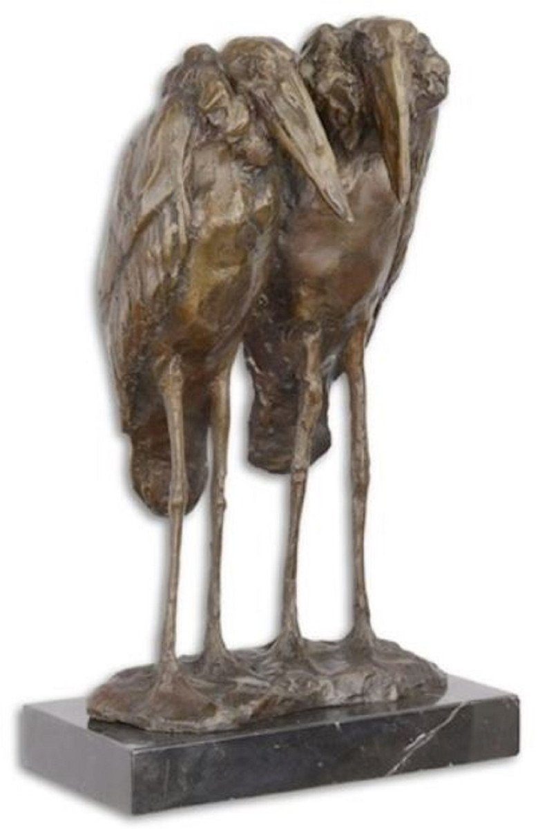 Casa Padrino Dekofigur Luxus Bronze Skulptur Marabu Störche Bronze / Schwarz 21,2 x 16,7 x H. 35,8 cm - Bronzefigur mit Marmorsockel - Dekofigur