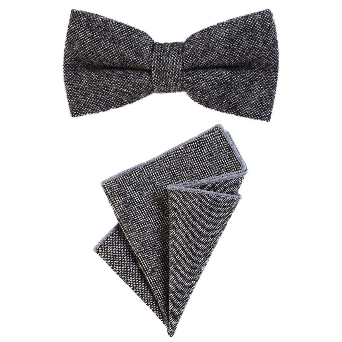 DonDon Fliege DonDon Herren Fliege und Einstecktuch aus Baumwolle (Packung, 2-St., 1x Herrenfliege und 1x Einstecktuch) bereits gebunden, Tweed-Look, 2er Set