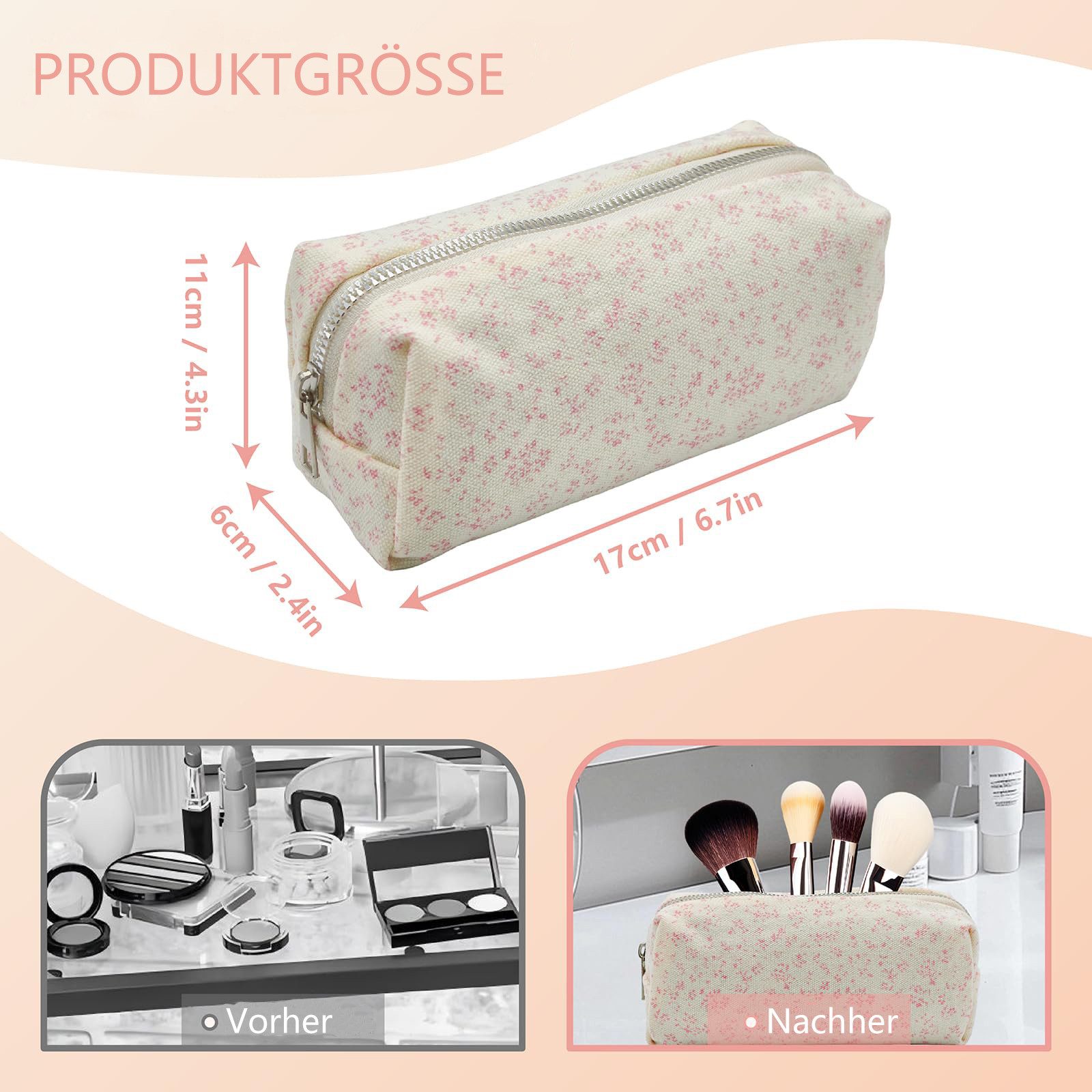 Agger Federmäppchen Federtasche mit Reißverschluss, Mäppchen mit Aesthetic Blumen, Kosmetiktasche und Geldtasche für Schule Büro