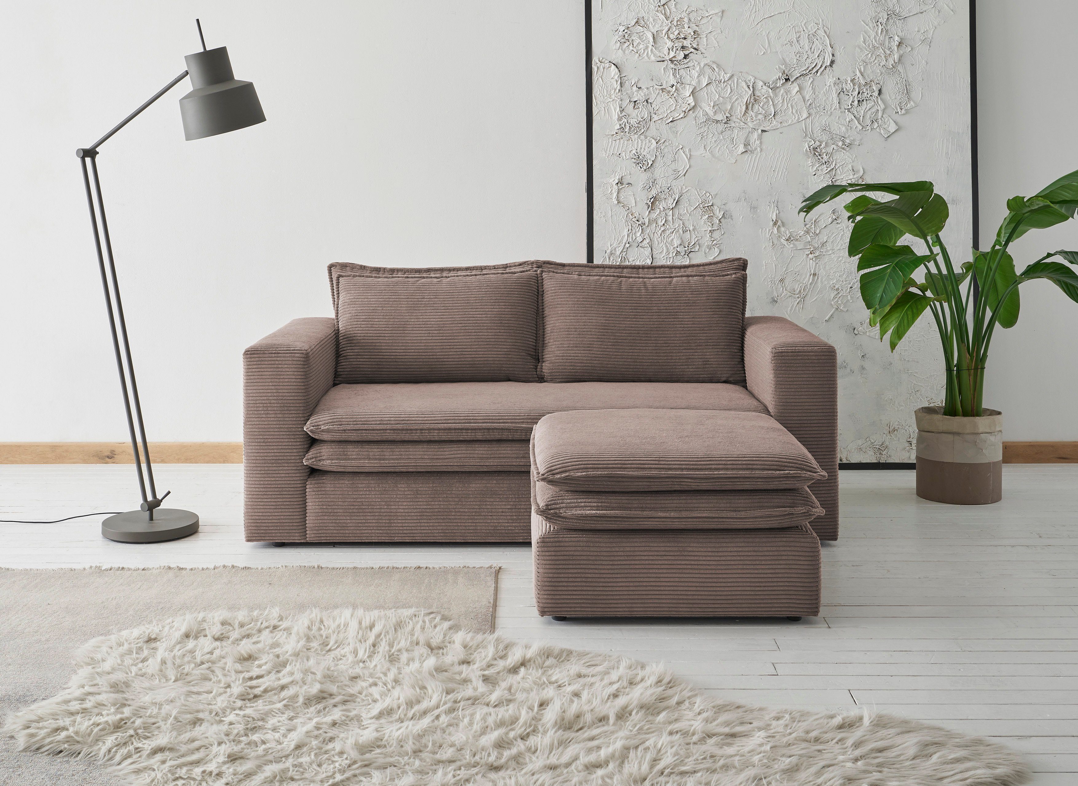 Home affaire Sitzgruppe PIAGGE, (2-tlg), 2-Sitzer-Sofa und Hocker klein im Set