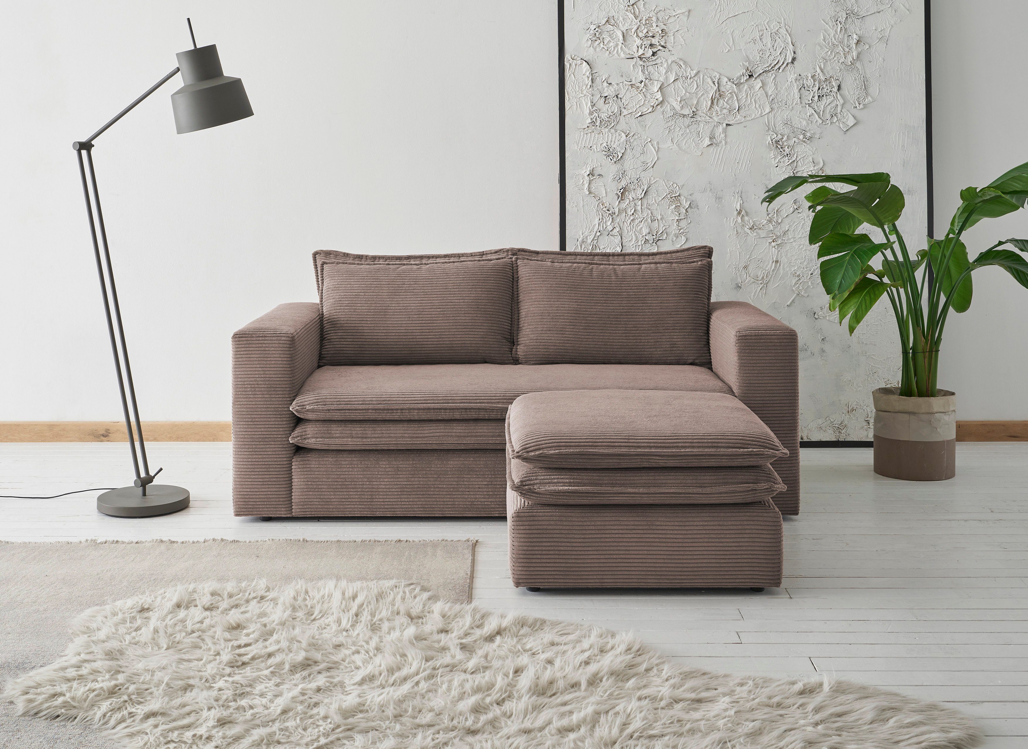 (2-tlg), 2-Sitzer-Sofa Hocker und Set Style klein im Places of Sitzgruppe PIAGGE,