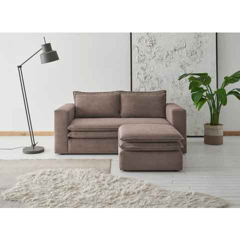 Places of Style Sitzgruppe PIAGGE, (2-tlg), 2-Sitzer-Sofa und Hocker klein im Set