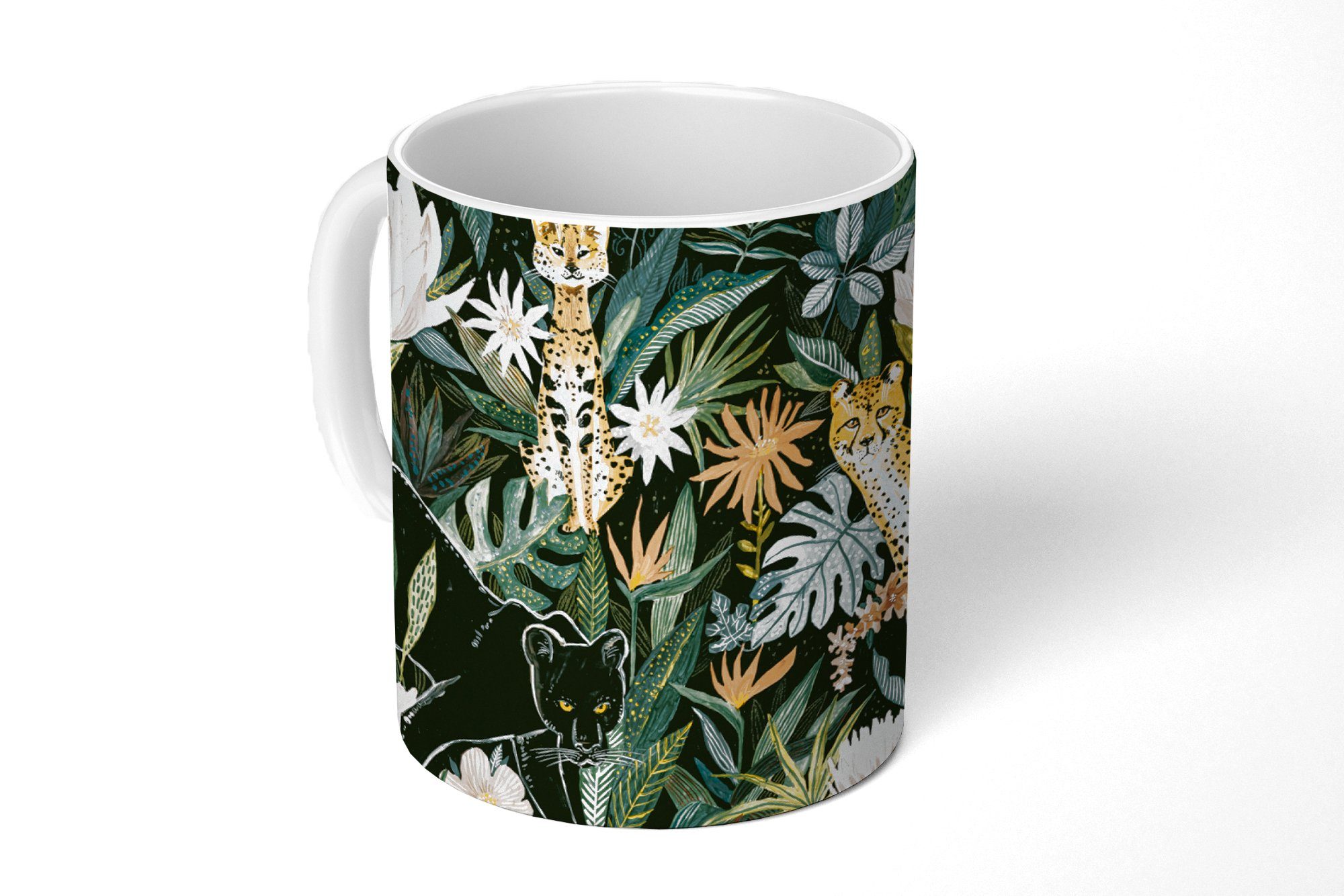 MuchoWow Tasse Dschungel - Pflanzen - Katze, Keramik, Kaffeetassen, Teetasse, Becher, Teetasse, Geschenk