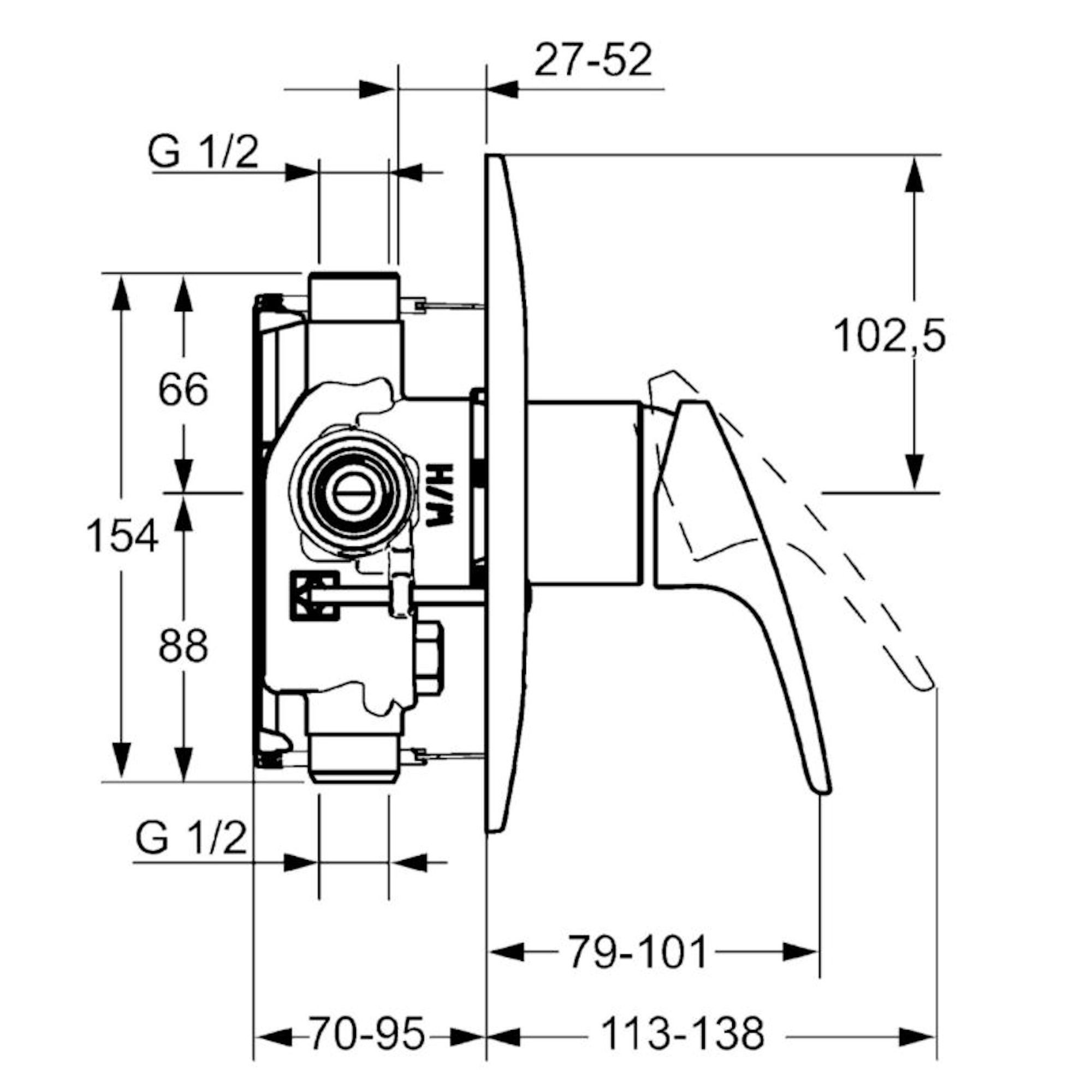 HANSA Duscharmatur Fertigmontageset für Brausebatterie HANSAMIX 0185 Rosette rund, Chrom