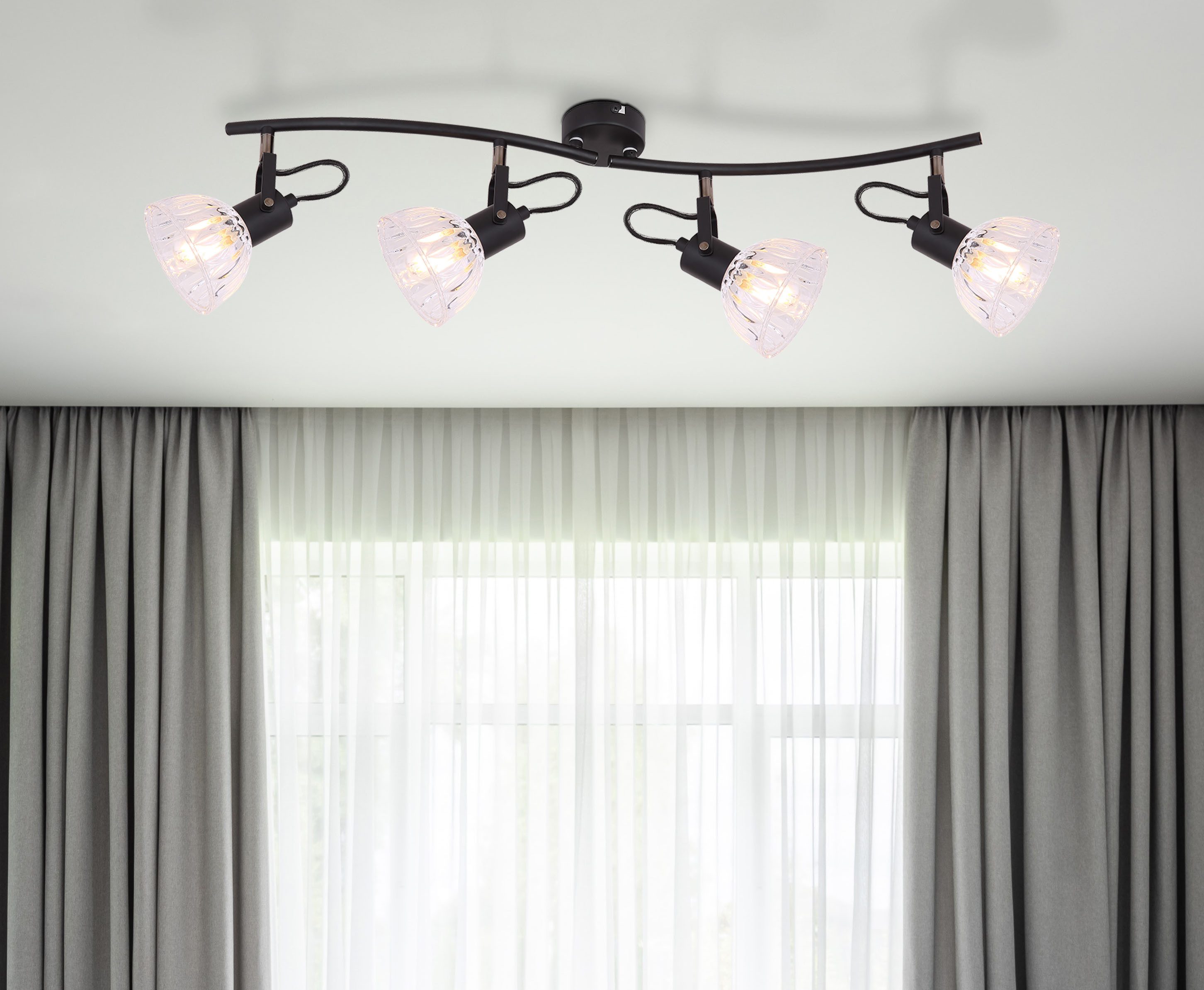 GLOBO LIGHTING Deckenspot VERNOLE, Leuchtmittel wechselbar, Schwarzer Strahler mit klarem Glas, beweglich, E14 4x40W