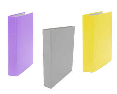 Livepac Office Aktenordner 3x Ringbuch / DIN A5 / 4-Ring Ordner / Farbe: je 1x grau, gelb und lil