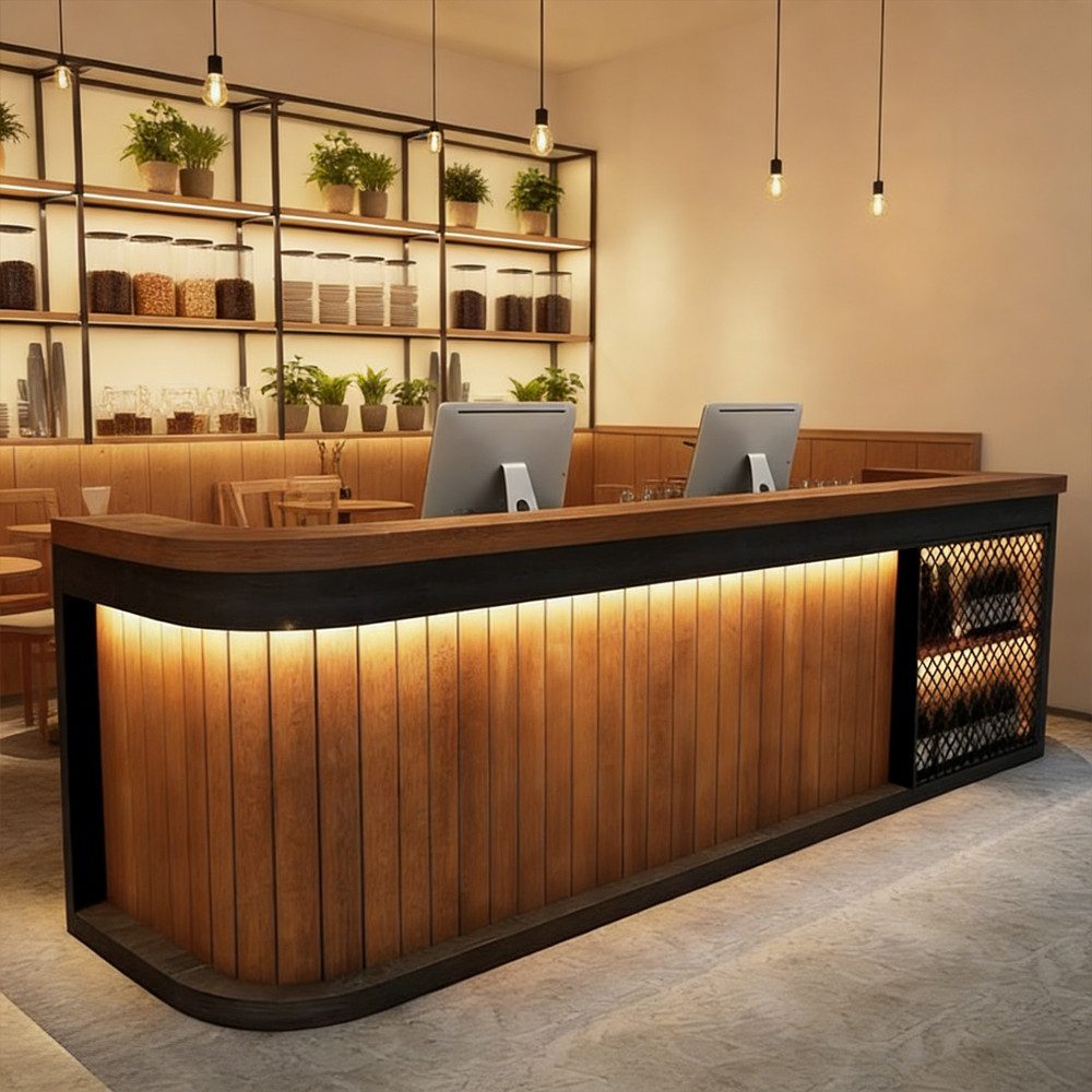 Empfangstheke Bartresen Holzoptik Braun für Bar Restaurant Café