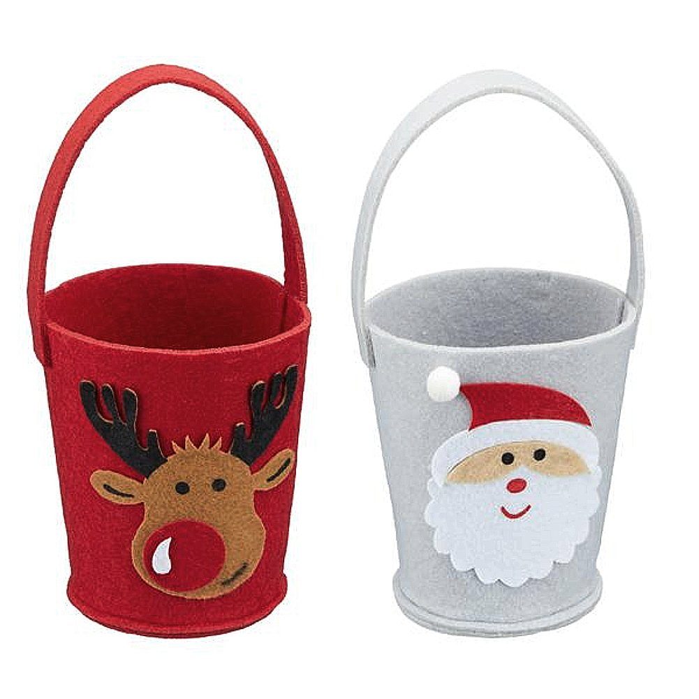 Macosa Home Geschenkbox Filzkorb Geschenkkorb 2er Set rot grau mit Motiv Nikolaus Weihnachten (Nikolaus Weihnachtsmann Rentier mit Henkel Advent zum befüllen, 2 St., 2er), Weihnachtskorb wiederverwendbar