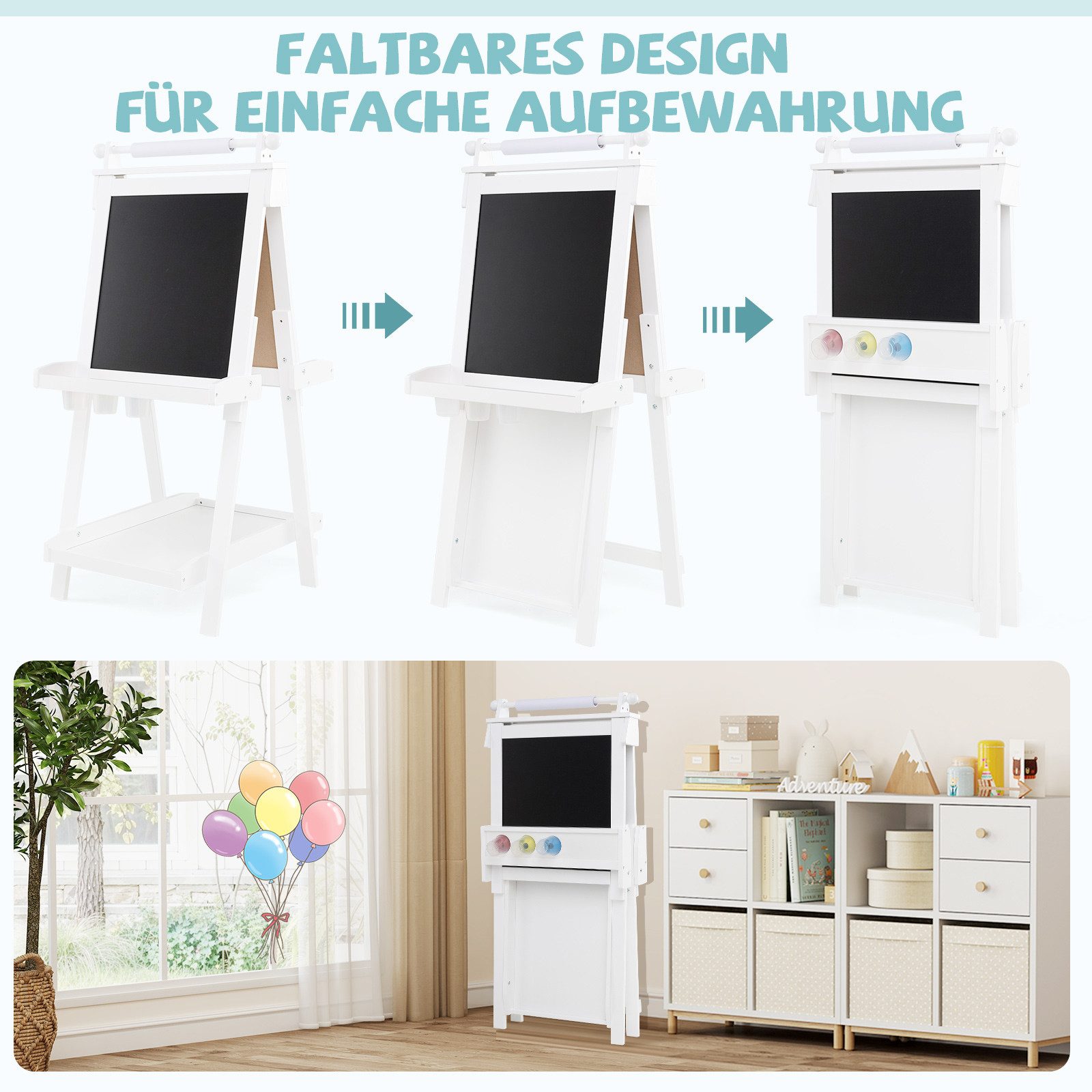 COSTWAY Standtafel, mit Whiteboard & Magnetischer Tafel, Klappbare