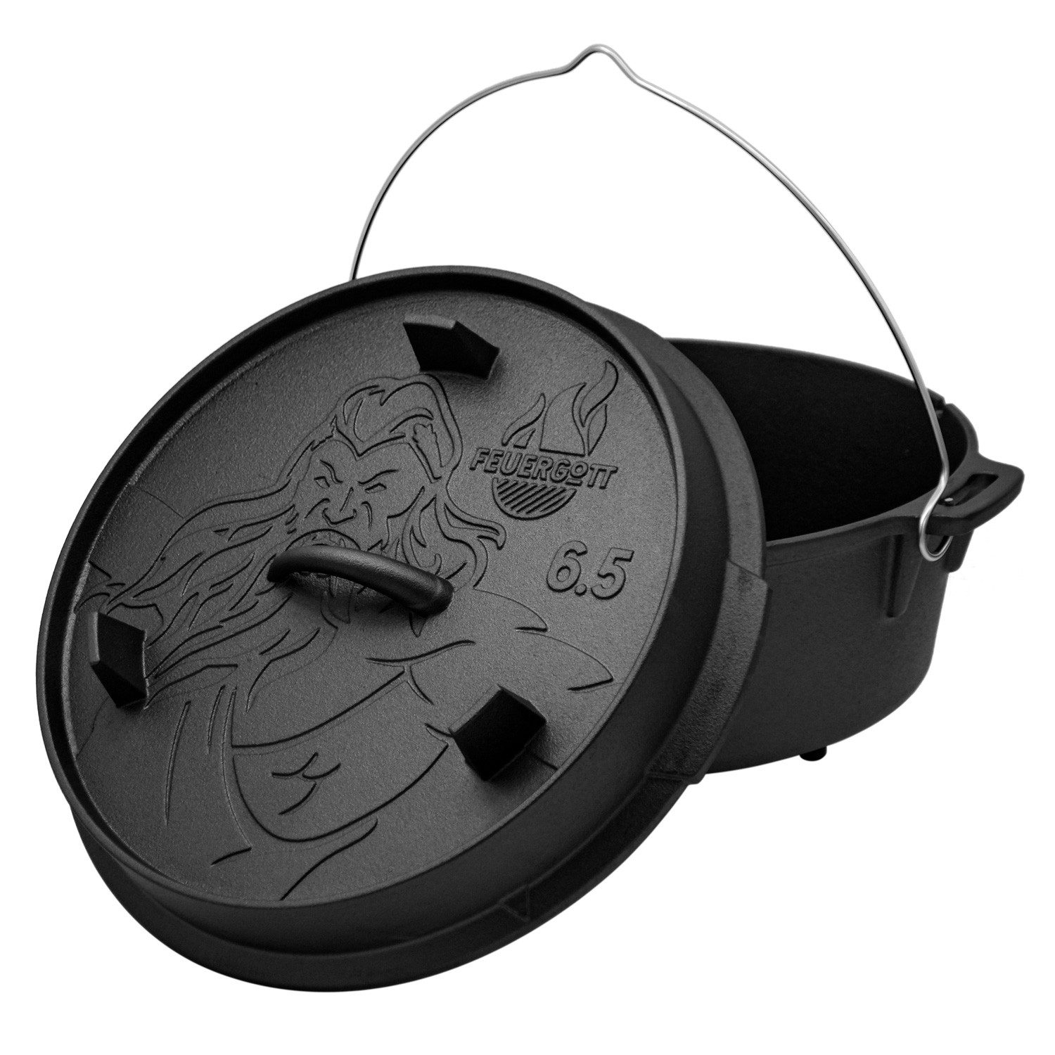Feuergott Grilltopf FEUERGOTT Dutch Oven 6,5 l mit Füßen, Gusseisen