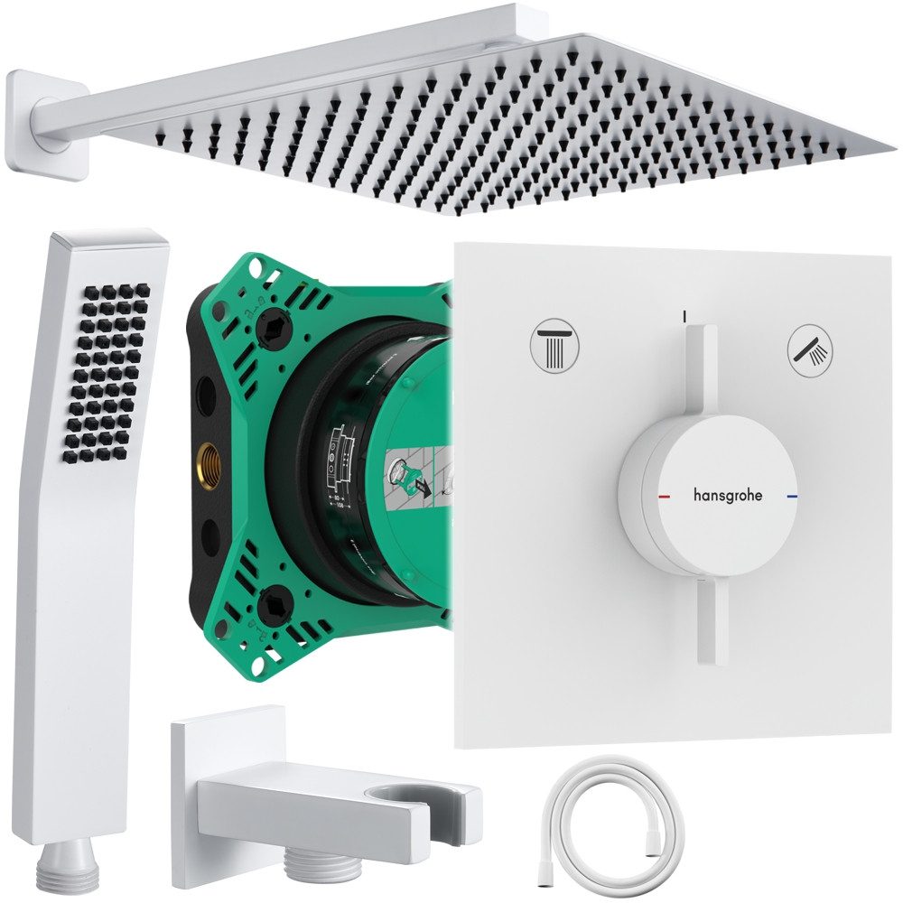 Hansgrohe und Jowi Duscharmatur DuoTurn E Unterputz Duscharmatur, Weiß, Duschsystem, Regendusche (Unterputz-Duschsystem) Mattweiß, Farbe der Düsen: Schwarz