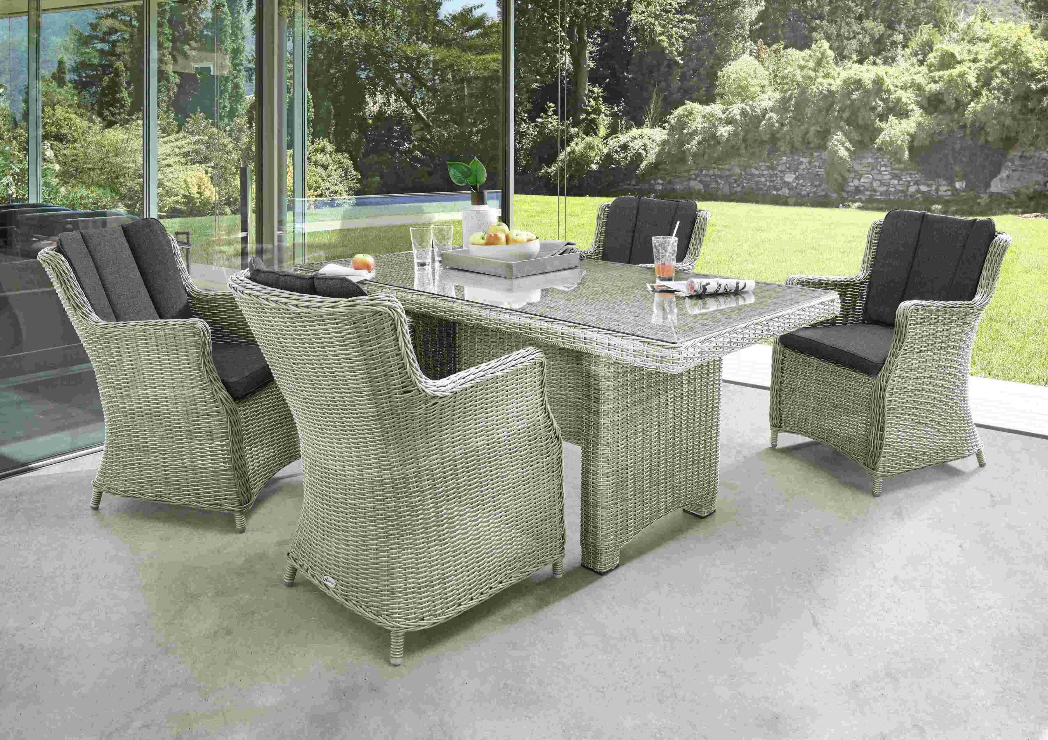 Destiny Garten-Essgruppe LUNA, (13-tlg., 4x Sessel, 1x Tisch, inkl. Auflagen), Aluminium, Polyrattan