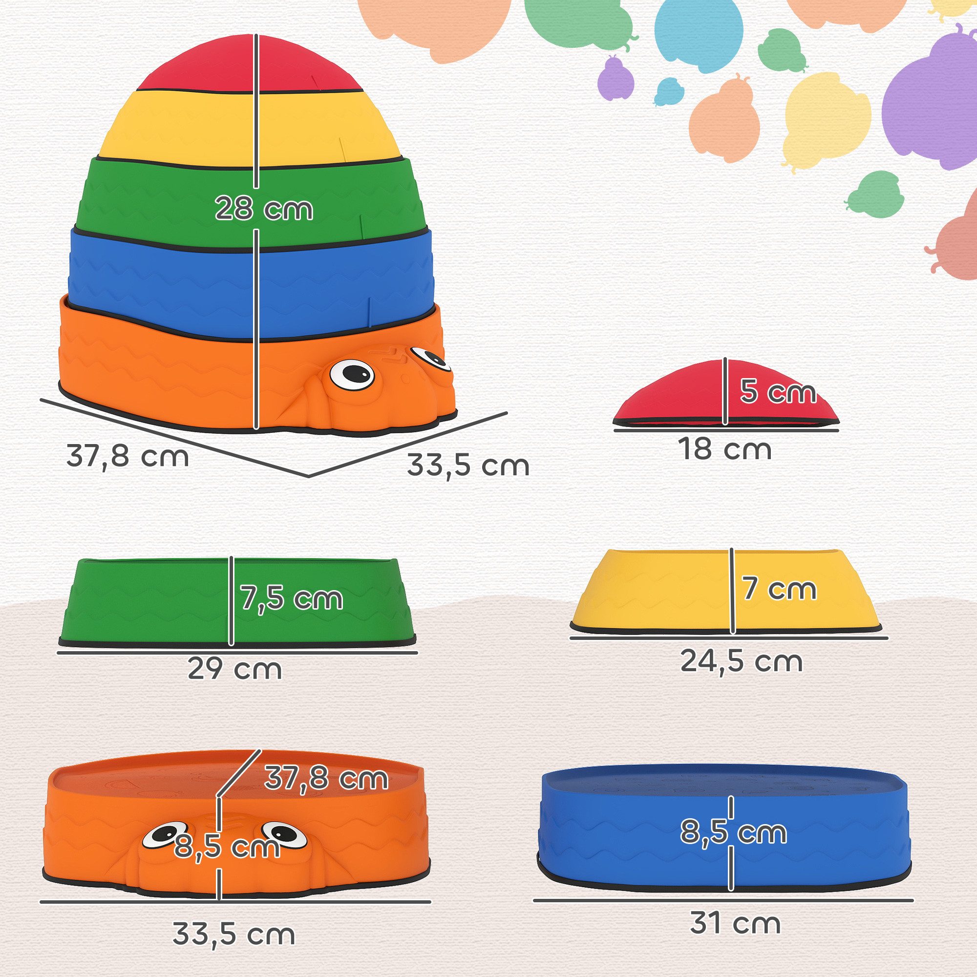 AIYAPLAY Stapelspielzeug 5 Stück, zur Förderung von Balance Gleichgewichts, (stapelbar Balance Steine, 5-tlg), für 2-8 Jahren, für Drinnen Draußen