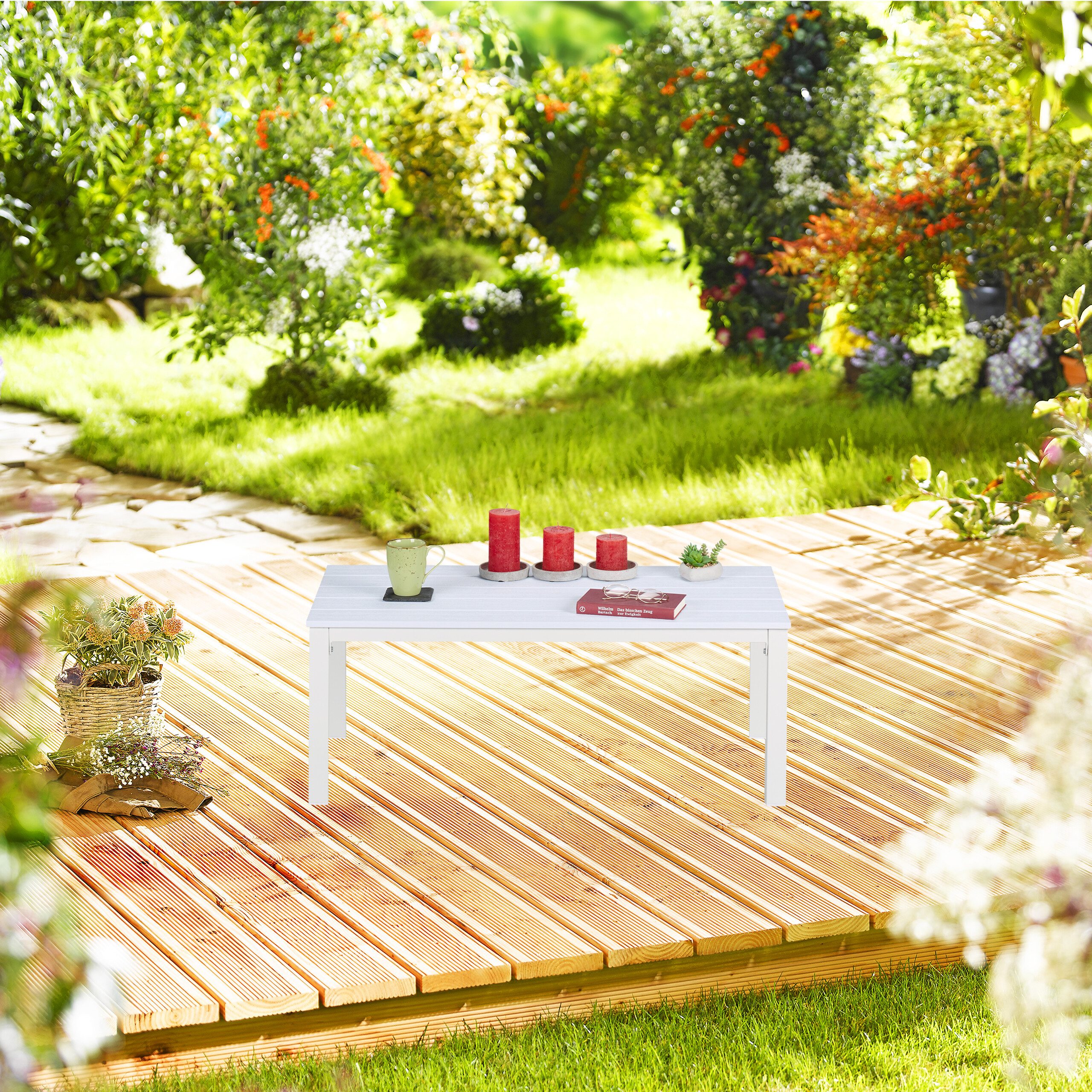 relaxdays Gartentisch rechteckig, weiß
