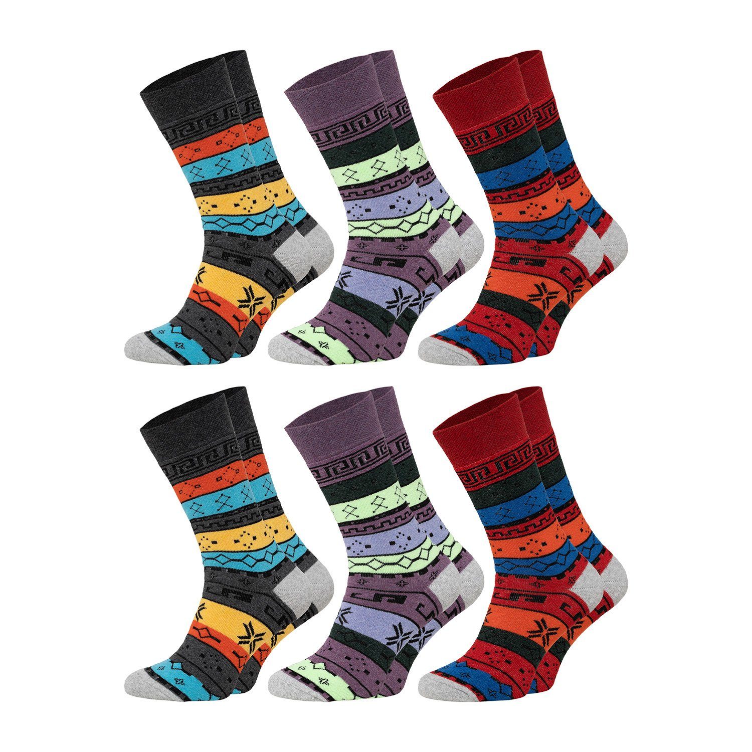 Chili Lifestyle Thermosocken COLOR warme bunte Wintersocken Damen und Herren aus Baumwolle (Multipack, 6-Paar, 3 Farbdesigns) Weichbund ohne Gummidruck